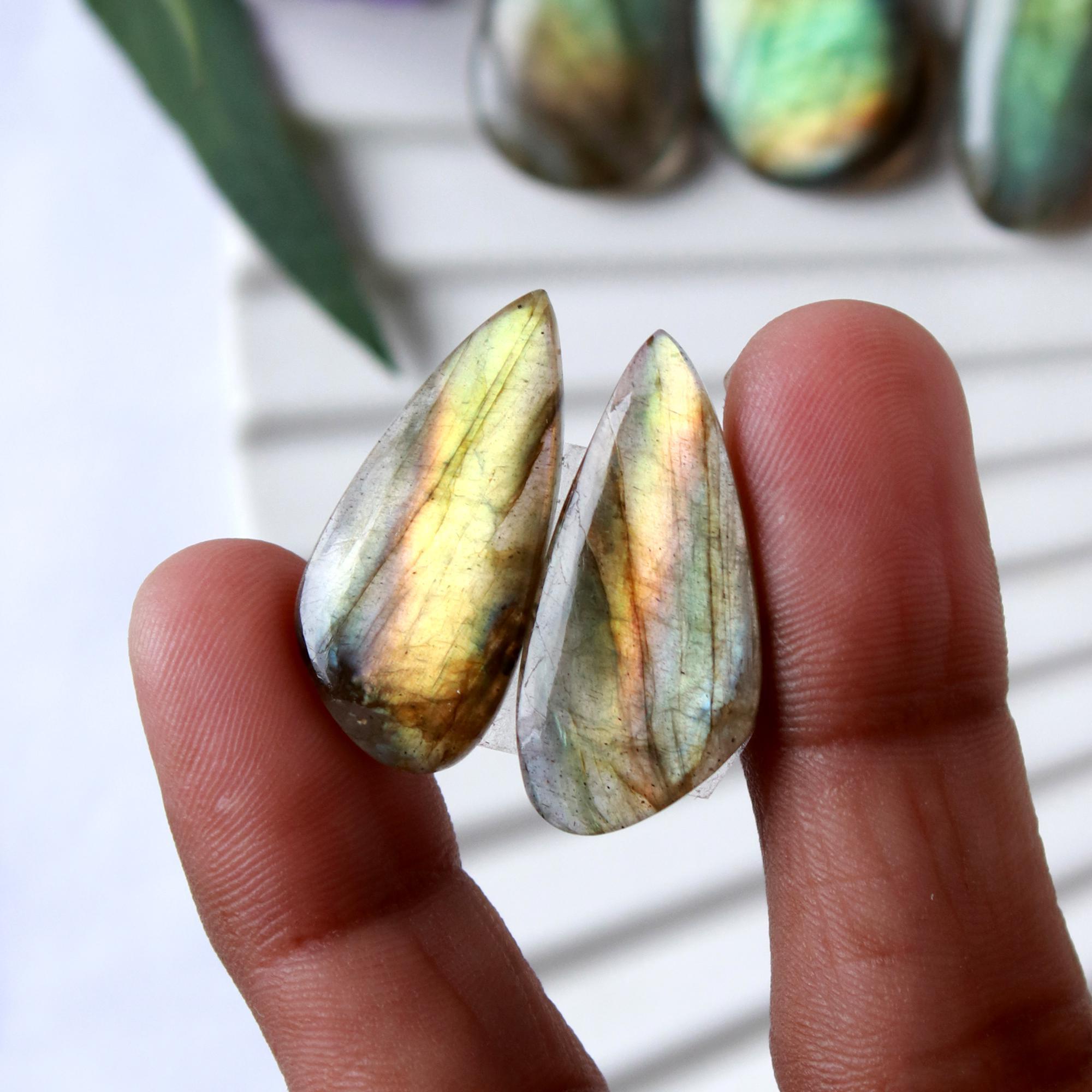 4 Pairs 149 Cts Natural Labradorite Cabochon Pairs Mixed Shapes Gemstone Lot For Silver Earrings Handmade Craft Supplies40x11 26x11mm 15863