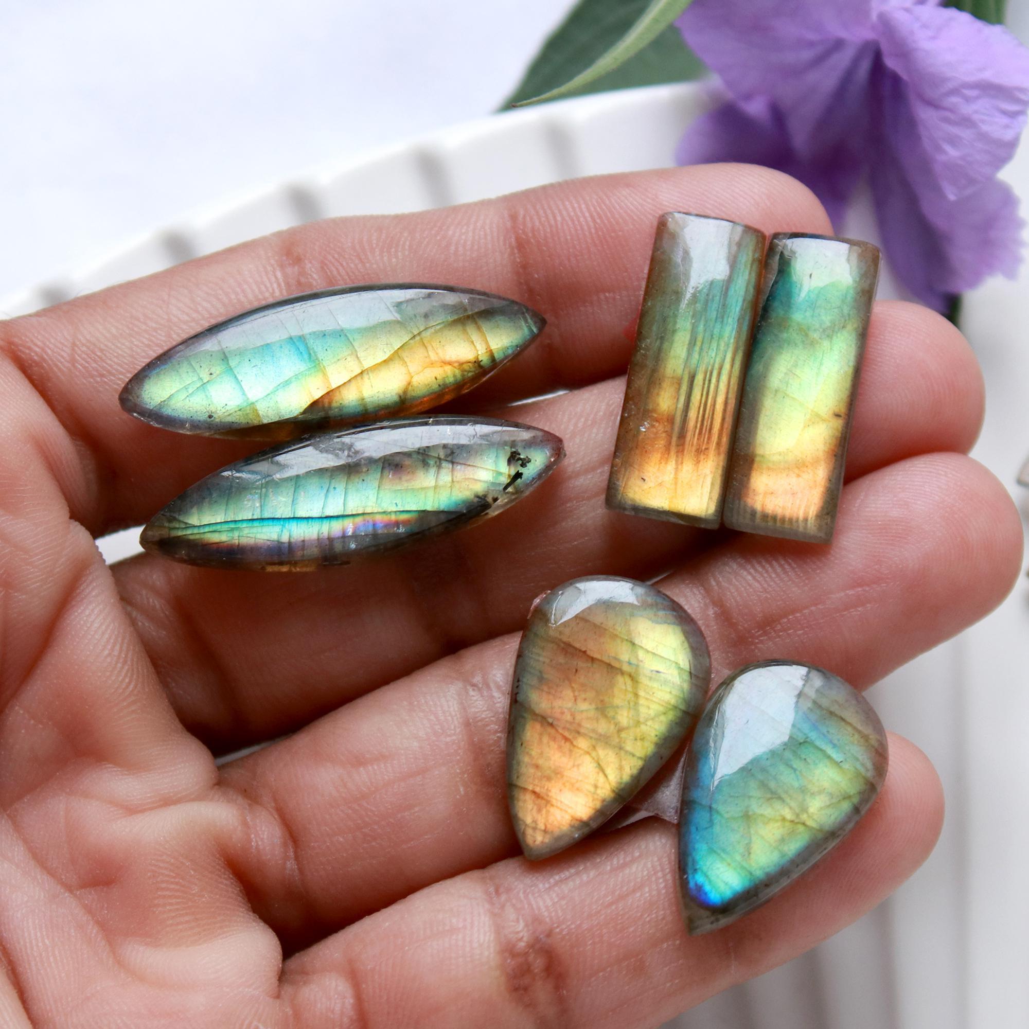 5 Pairs 120 Cts Natural Labradorite Cabochon Pairs Mixed Shapes Gemstone Lot For Silver Earrings Handmade Craft Supplies30x10 20x14mm 15865