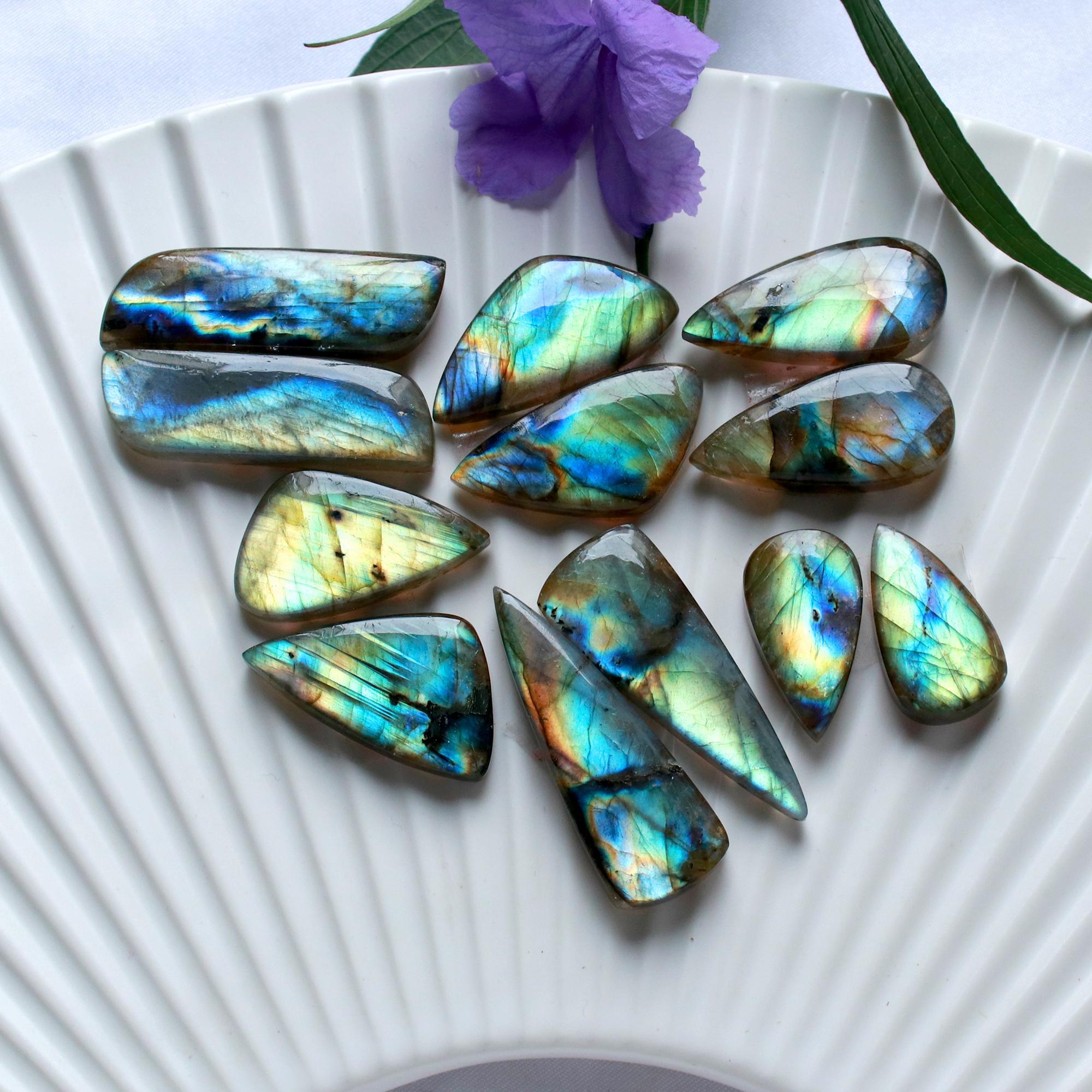 6 Pairs 200 Cts Natural Labradorite Cabochon Pairs Mixed Shapes Gemstone Lot For Silver Earrings Handmade Craft Supplies35x11 20x10mm 15866