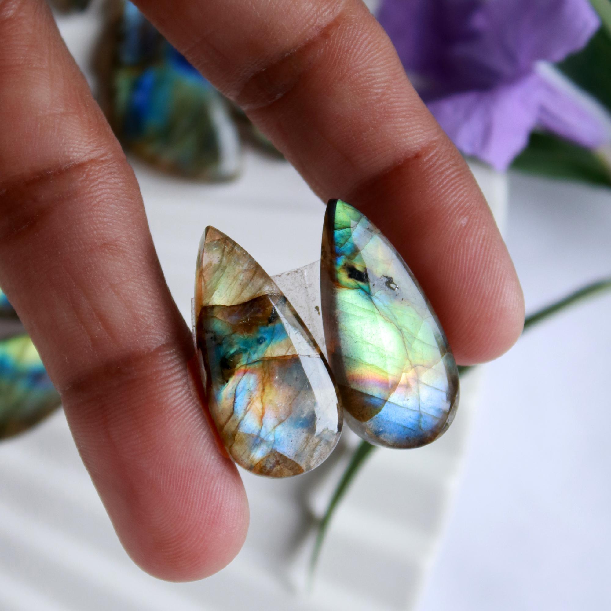 6 Pairs 200 Cts Natural Labradorite Cabochon Pairs Mixed Shapes Gemstone Lot For Silver Earrings Handmade Craft Supplies35x11 20x10mm 15866