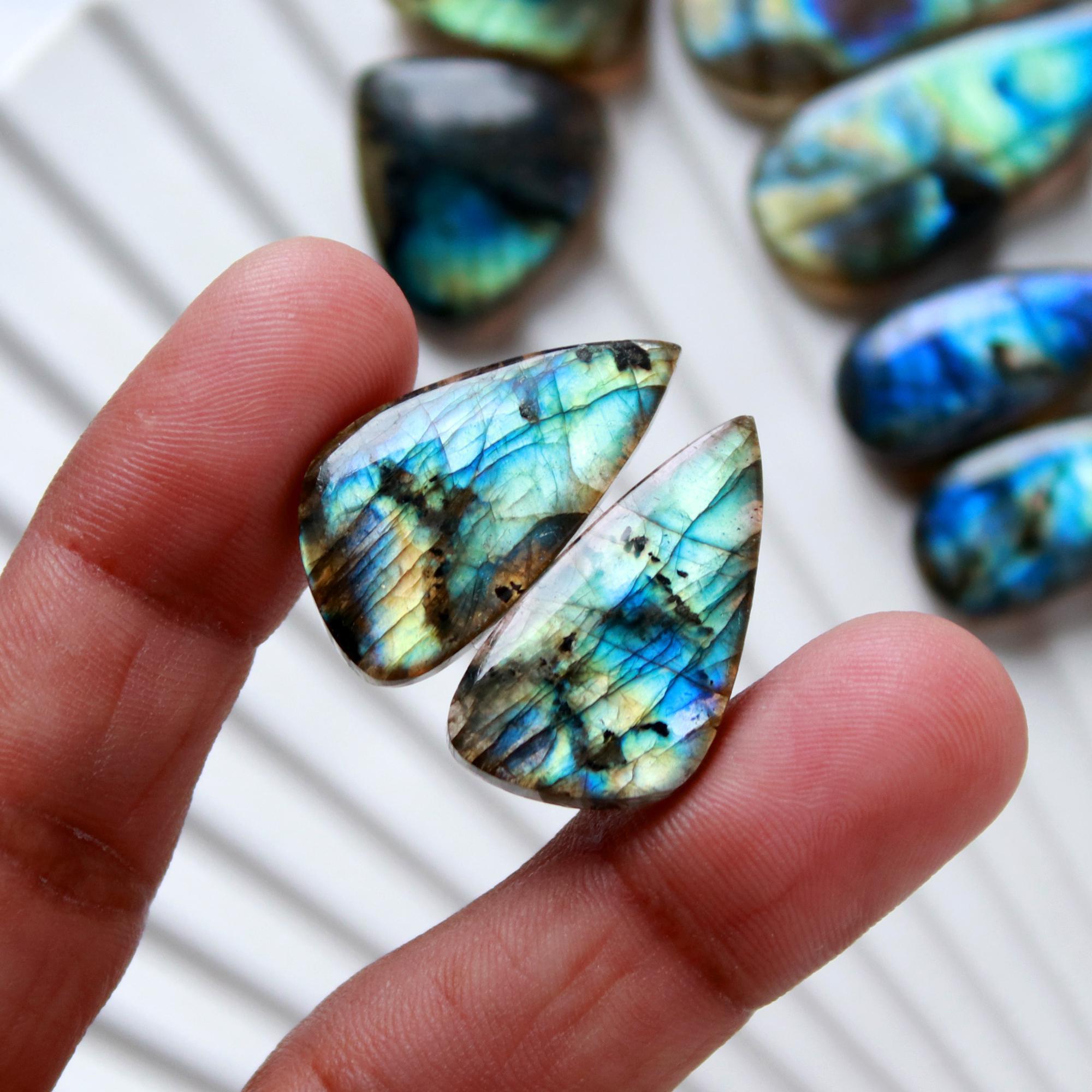 6 Pairs 163 Cts Natural Labradorite Cabochon Pairs Mixed Shapes Gemstone Lot For Silver Earrings Handmade Craft Supplies32x12 21x9mm 15867