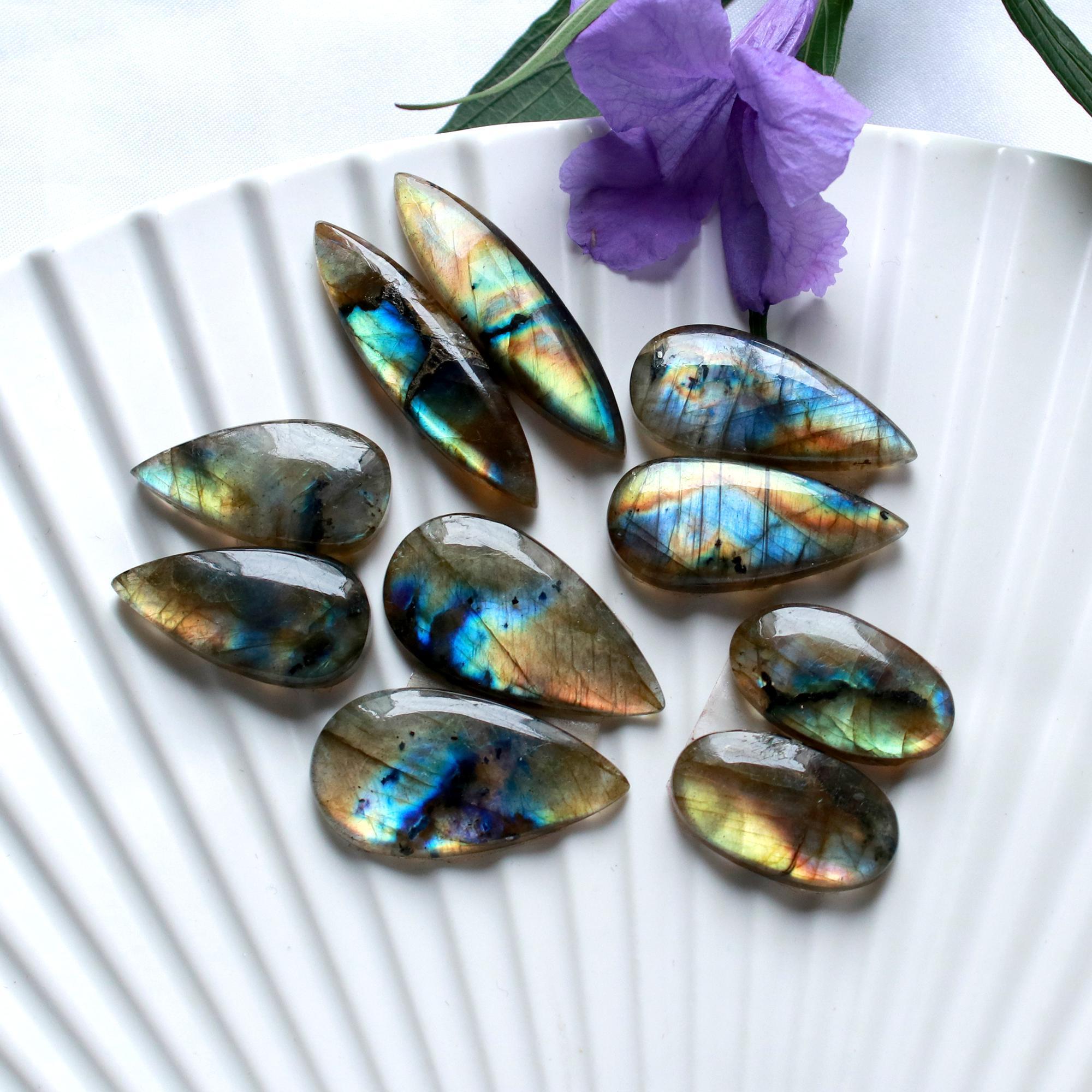 5 Pairs 121 Cts Natural Labradorite Cabochon Pairs Mixed Shapes Gemstone Lot For Silver Earrings Handmade Craft Supplies35x8 20x10mm 15868