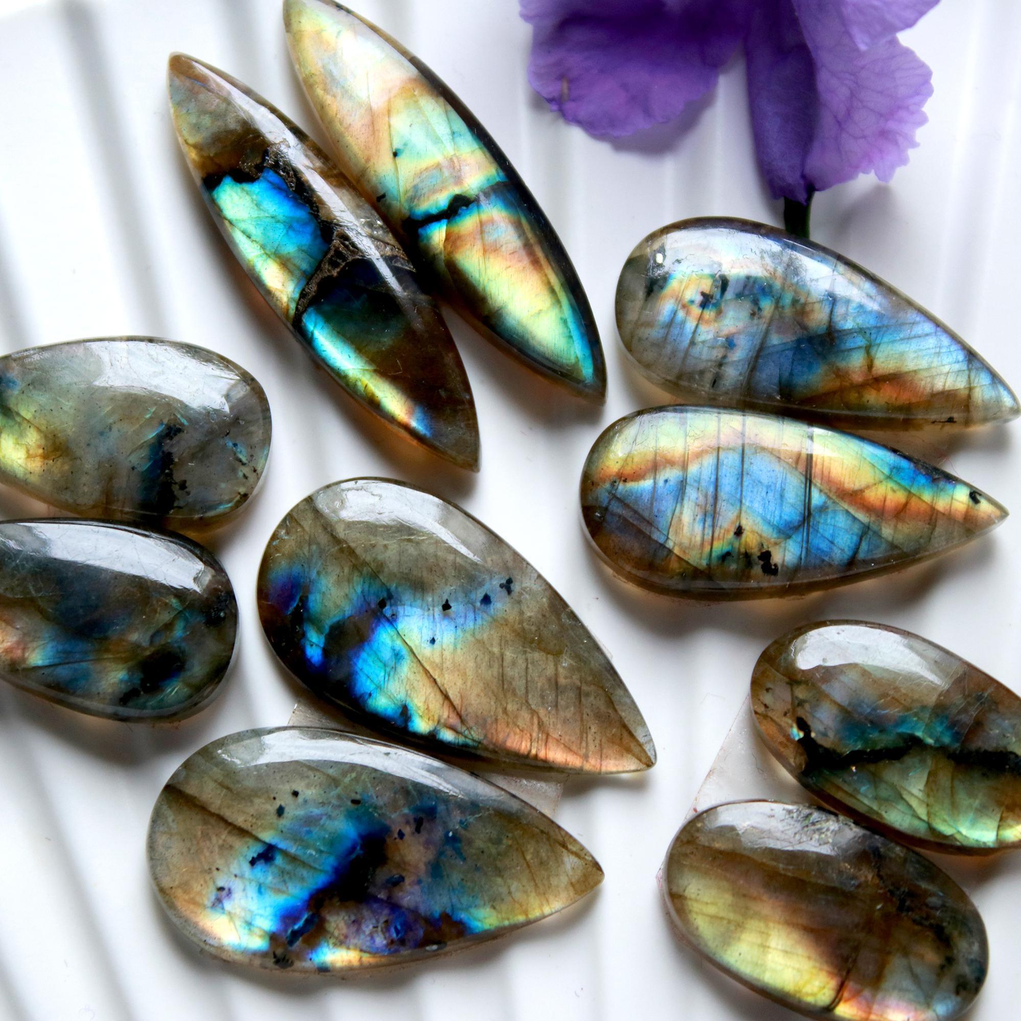 5 Pairs 121 Cts Natural Labradorite Cabochon Pairs Mixed Shapes Gemstone Lot For Silver Earrings Handmade Craft Supplies35x8 20x10mm 15868