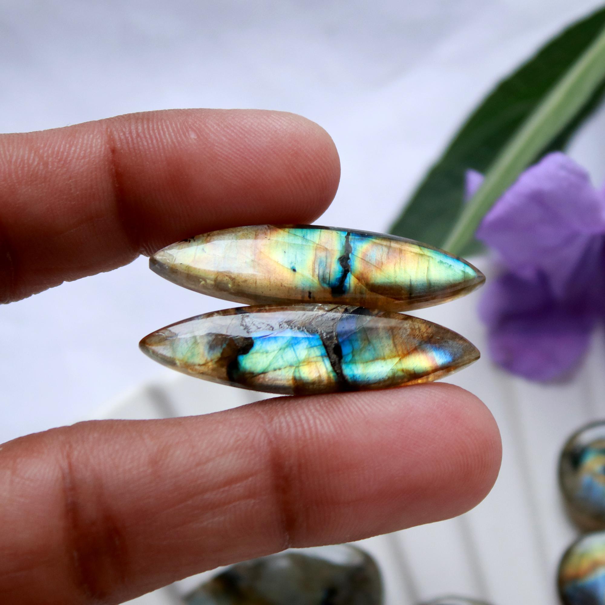 5 Pairs 121 Cts Natural Labradorite Cabochon Pairs Mixed Shapes Gemstone Lot For Silver Earrings Handmade Craft Supplies35x8 20x10mm 15868