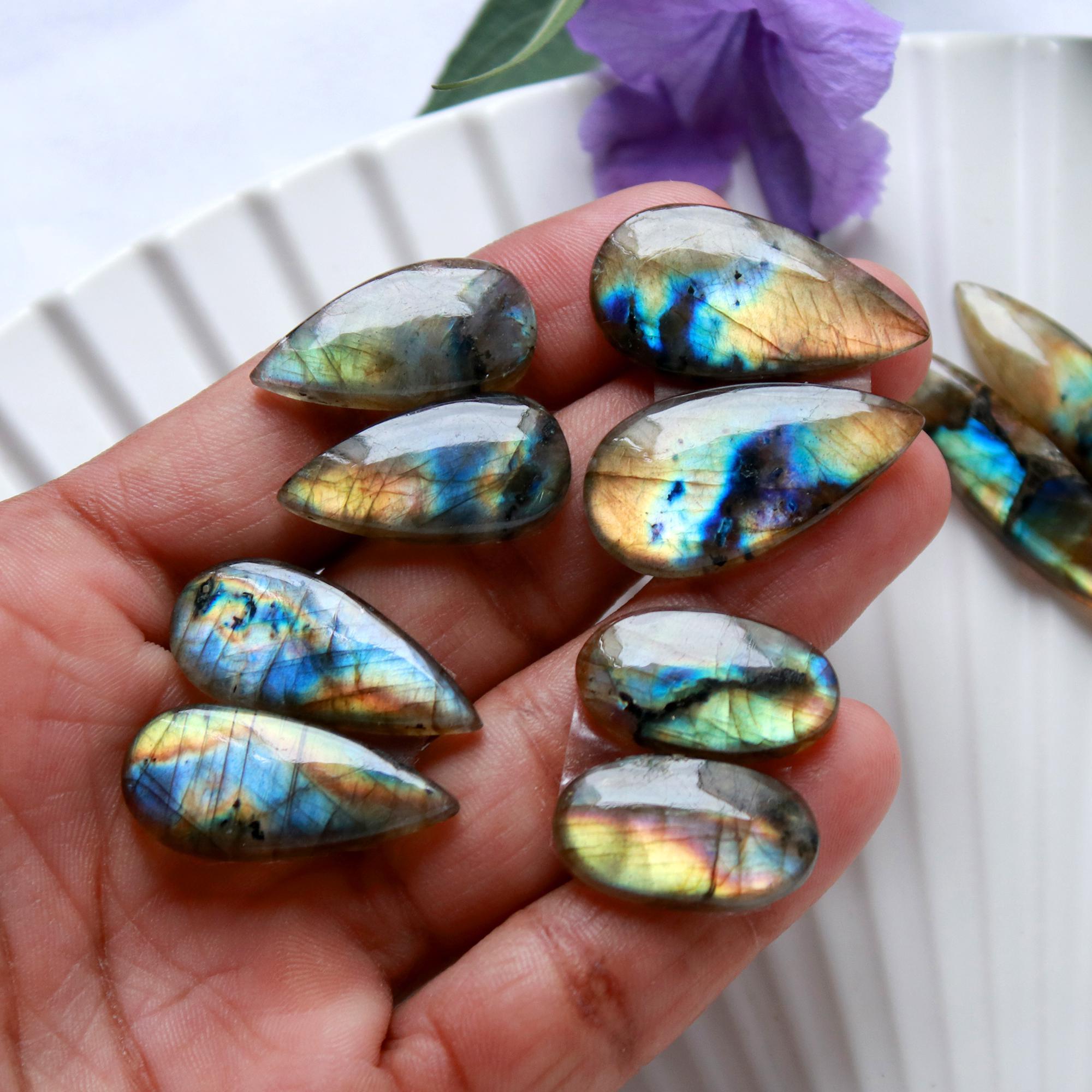 5 Pairs 121 Cts Natural Labradorite Cabochon Pairs Mixed Shapes Gemstone Lot For Silver Earrings Handmade Craft Supplies35x8 20x10mm 15868