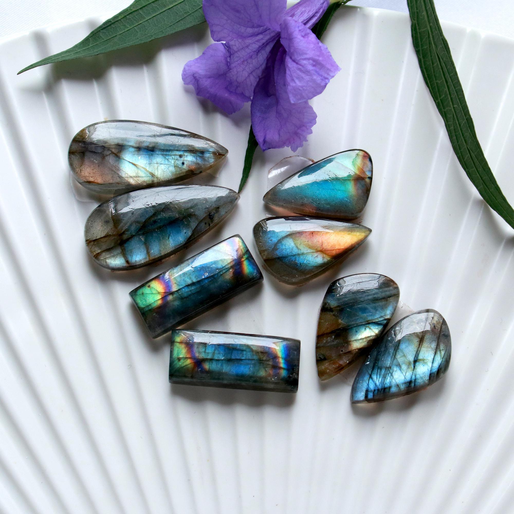 4 Pairs 108 Cts Natural Labradorite Cabochon Pairs Mixed Shapes Gemstone Lot For Silver Earrings Handmade Craft Supplies30x13 20x10mm 15869