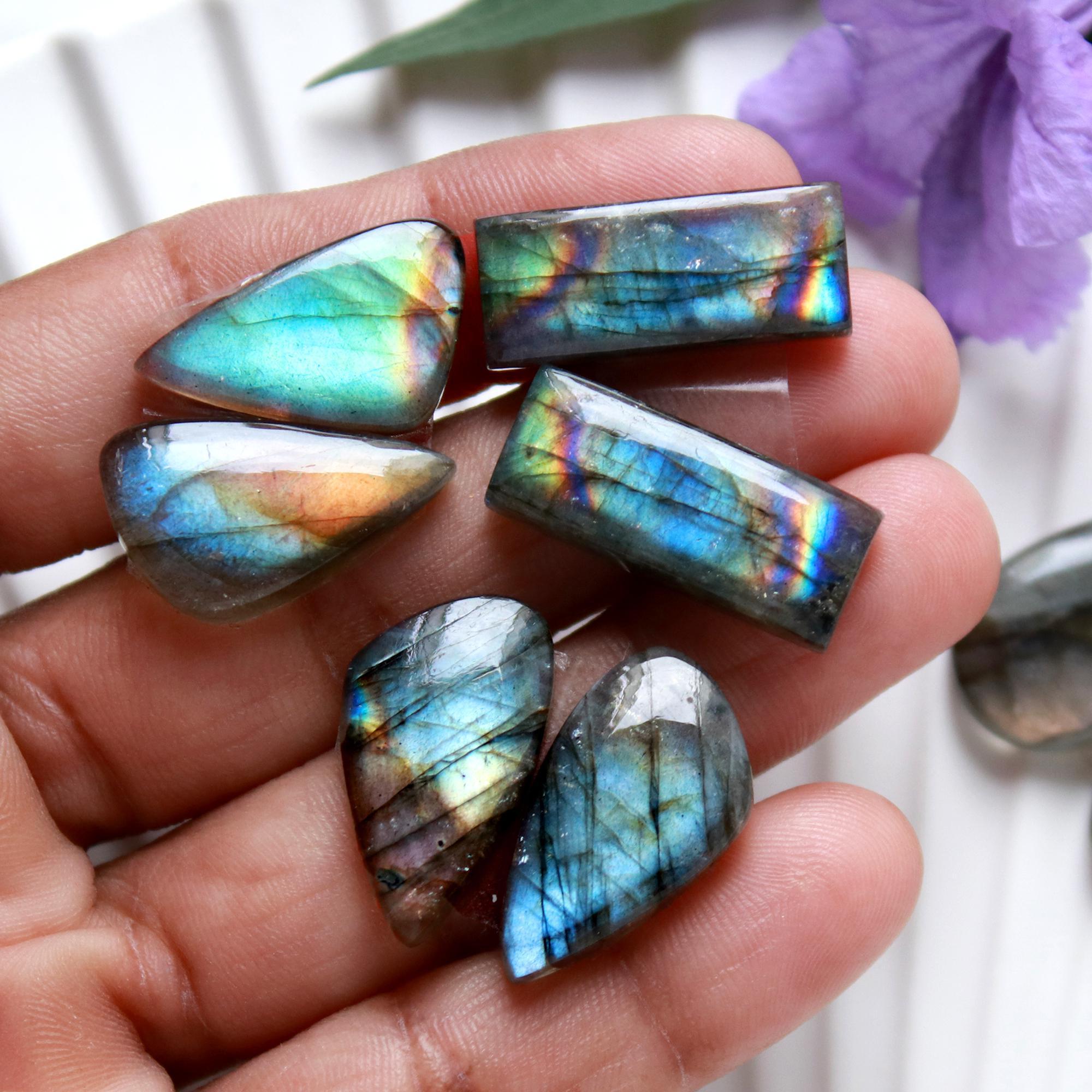 4 Pairs 108 Cts Natural Labradorite Cabochon Pairs Mixed Shapes Gemstone Lot For Silver Earrings Handmade Craft Supplies30x13 20x10mm 15869