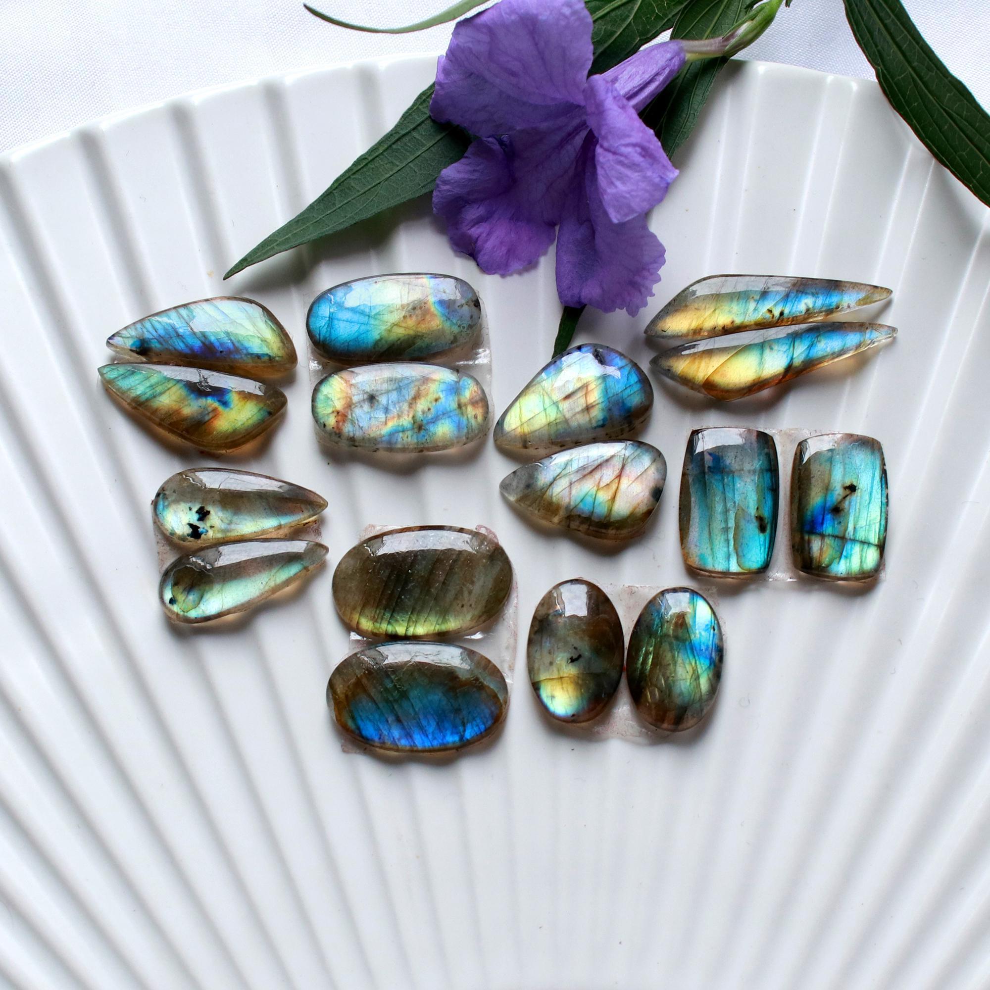 8 Pairs 88 Cts Natural Labradorite Cabochon Pairs Mixed Shapes Gemstone Lot For Silver Earrings Handmade Craft Supplies26x5 17x7mm 15872