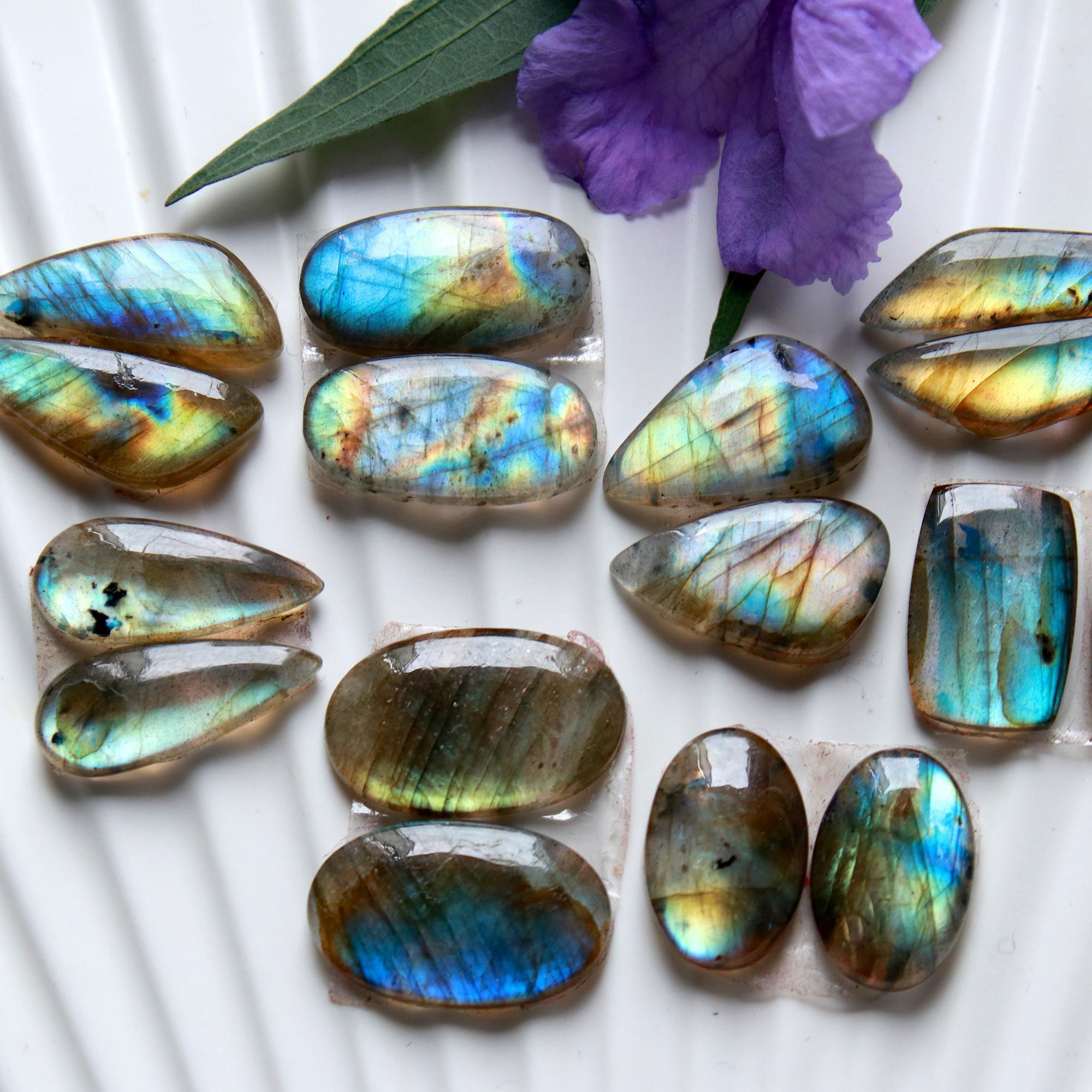 8 Pairs 88 Cts Natural Labradorite Cabochon Pairs Mixed Shapes Gemstone Lot For Silver Earrings Handmade Craft Supplies26x5 17x7mm 15872