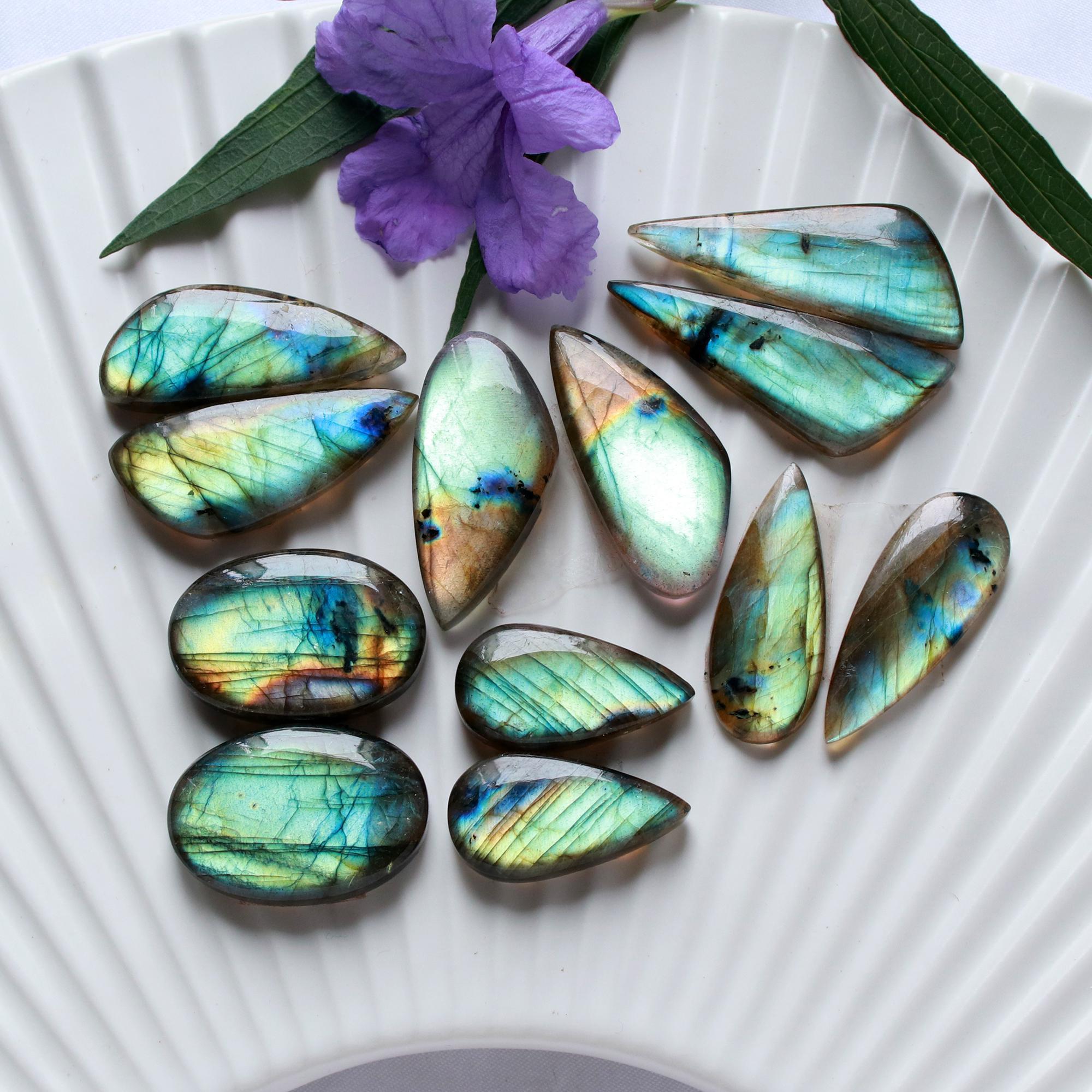 6 Pairs 186 Cts Natural Labradorite Cabochon Pairs Mixed Shapes Gemstone Lot For Silver Earrings Handmade Craft Supplies34x10 20x10mm 15873