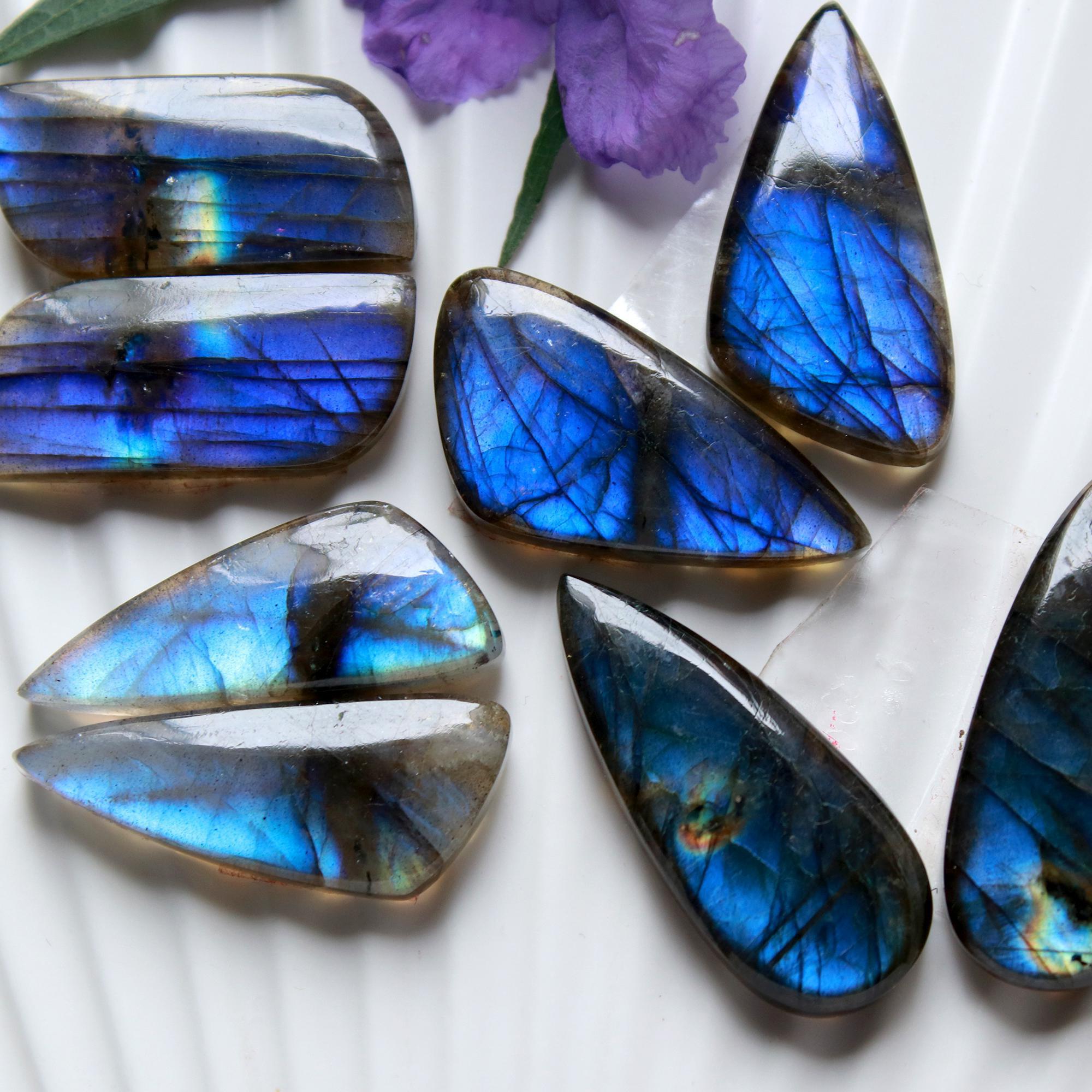 4 Pairs 137 Cts Natural Labradorite Dangle Earring Pairs Natural Gemstone Cabochon Silver Jewelry Handcrafted Crystal30x10 25x10mm 15875