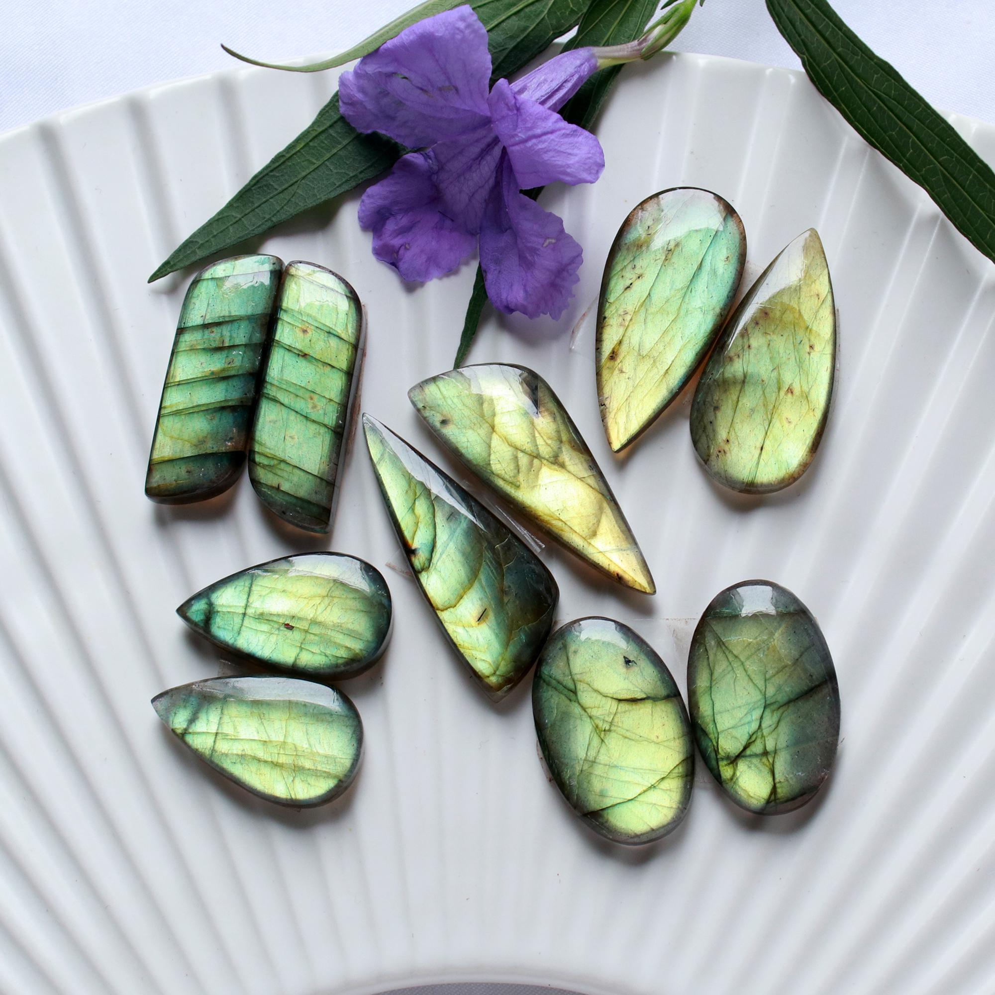 5 Pairs 154 Cts Natural Labradorite Dangle Earring Pairs Natural Gemstone Cabochon Silver Jewelry Handcrafted Crystal35x11 22x12mm 15876