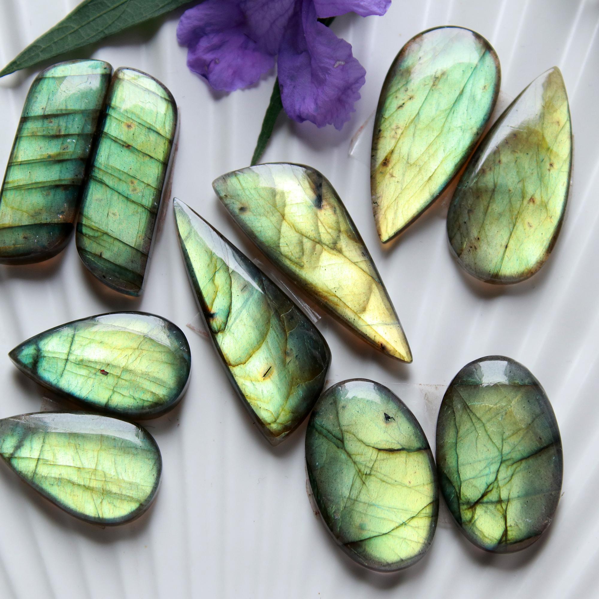 5 Pairs 154 Cts Natural Labradorite Dangle Earring Pairs Natural Gemstone Cabochon Silver Jewelry Handcrafted Crystal35x11 22x12mm 15876