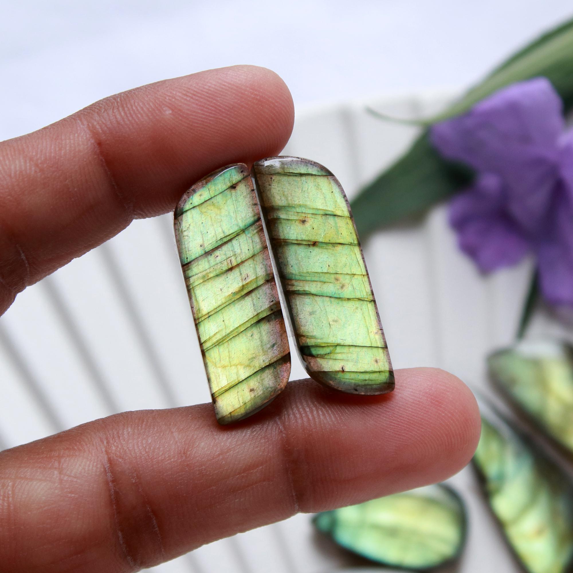 5 Pairs 154 Cts Natural Labradorite Dangle Earring Pairs Natural Gemstone Cabochon Silver Jewelry Handcrafted Crystal35x11 22x12mm 15876