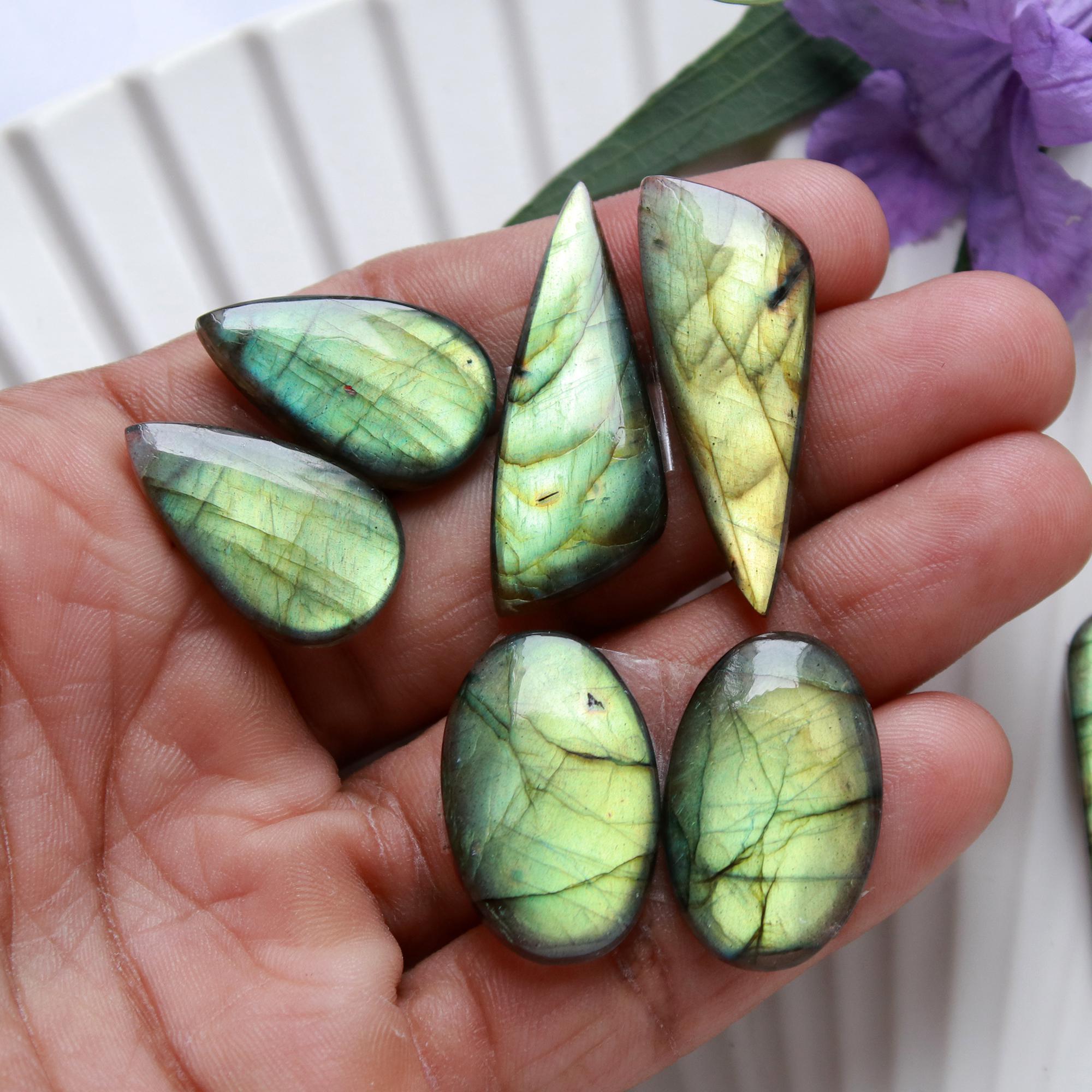 5 Pairs 154 Cts Natural Labradorite Dangle Earring Pairs Natural Gemstone Cabochon Silver Jewelry Handcrafted Crystal35x11 22x12mm 15876