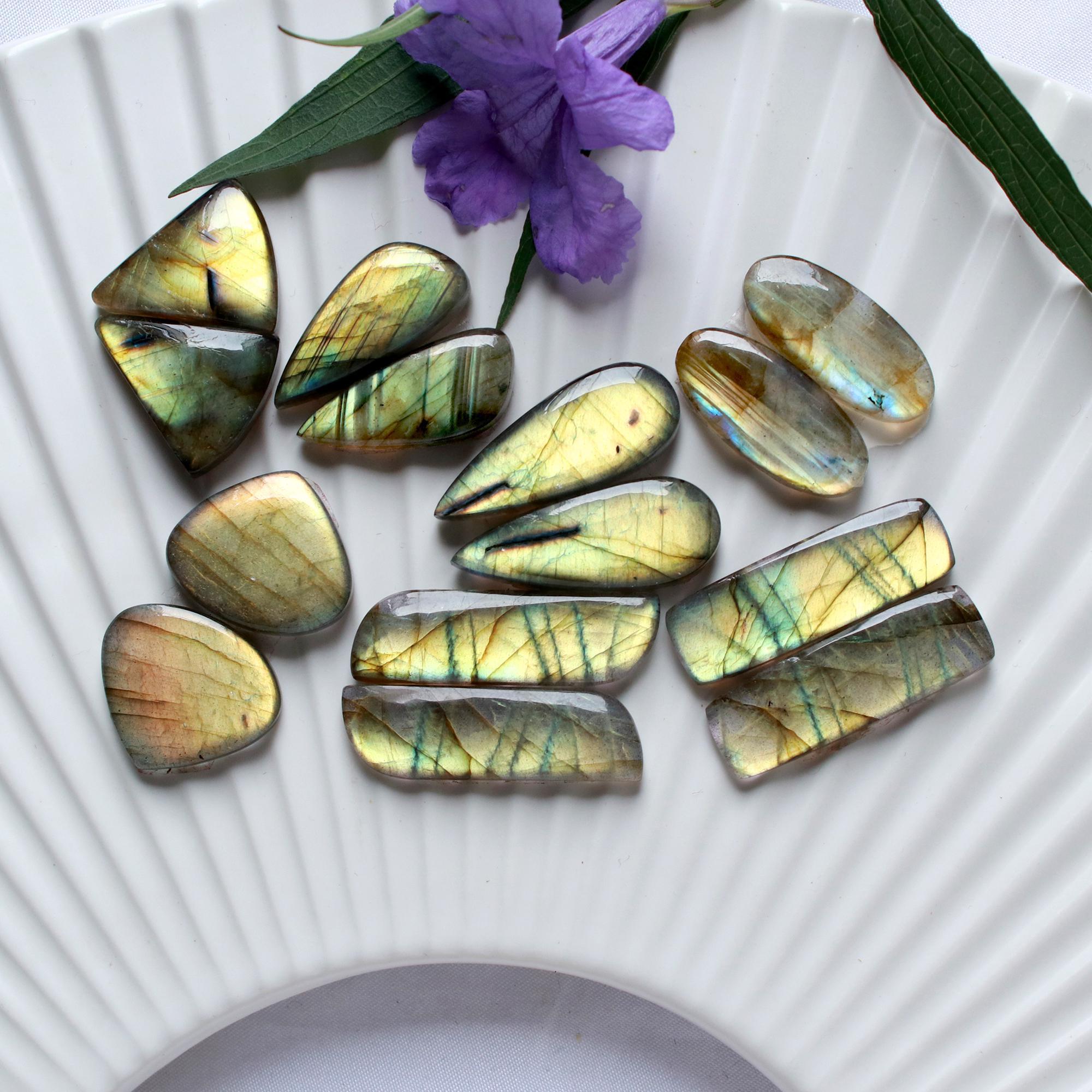 7 Pairs 163 Cts Natural Labradorite Dangle Earring Pairs Natural Gemstone Cabochon Silver Jewelry Handcrafted Crystal30x9 19x15mm 15877