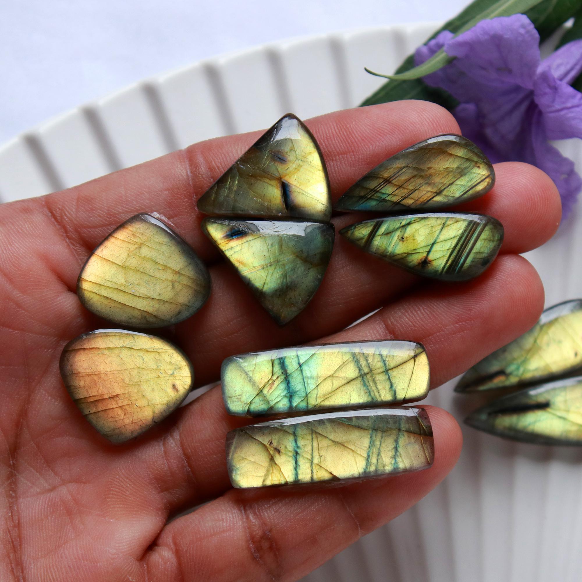 7 Pairs 163 Cts Natural Labradorite Dangle Earring Pairs Natural Gemstone Cabochon Silver Jewelry Handcrafted Crystal30x9 19x15mm 15877