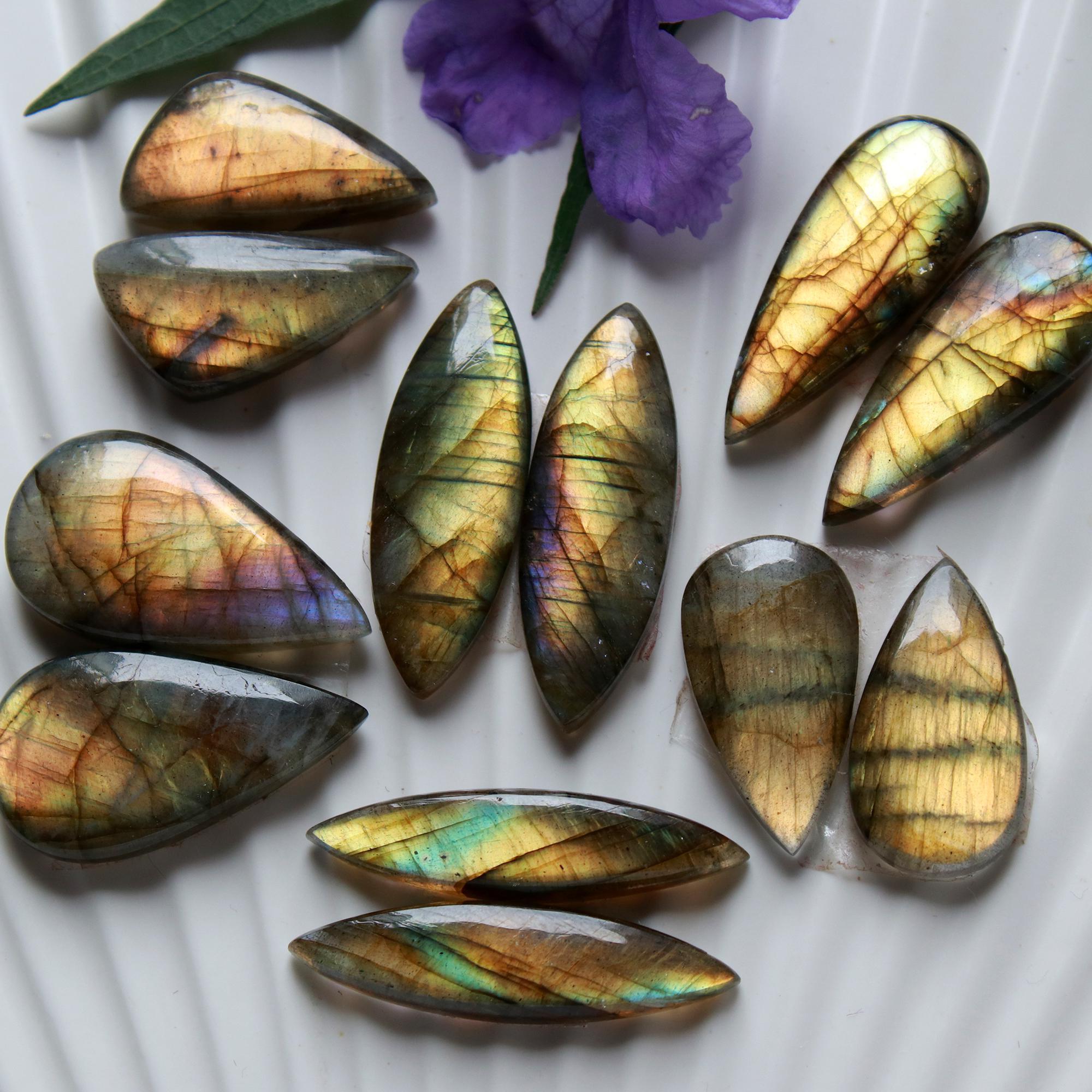 6 Pairs 123 Cts Natural Labradorite Dangle Earring Pairs Natural Gemstone Cabochon Silver Jewelry Handcrafted Crystal30x10 20x10mm 15878