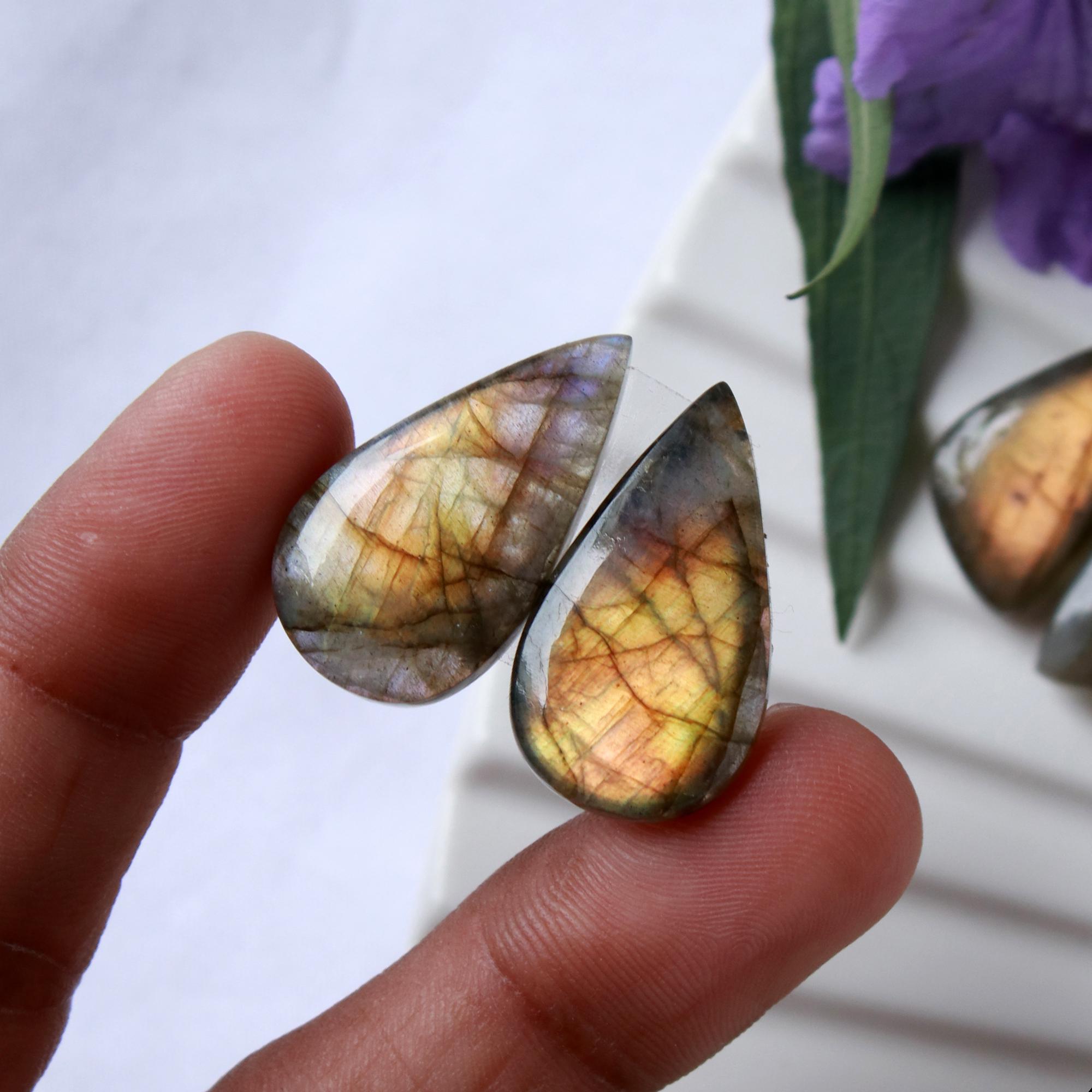 6 Pairs 123 Cts Natural Labradorite Dangle Earring Pairs Natural Gemstone Cabochon Silver Jewelry Handcrafted Crystal30x10 20x10mm 15878