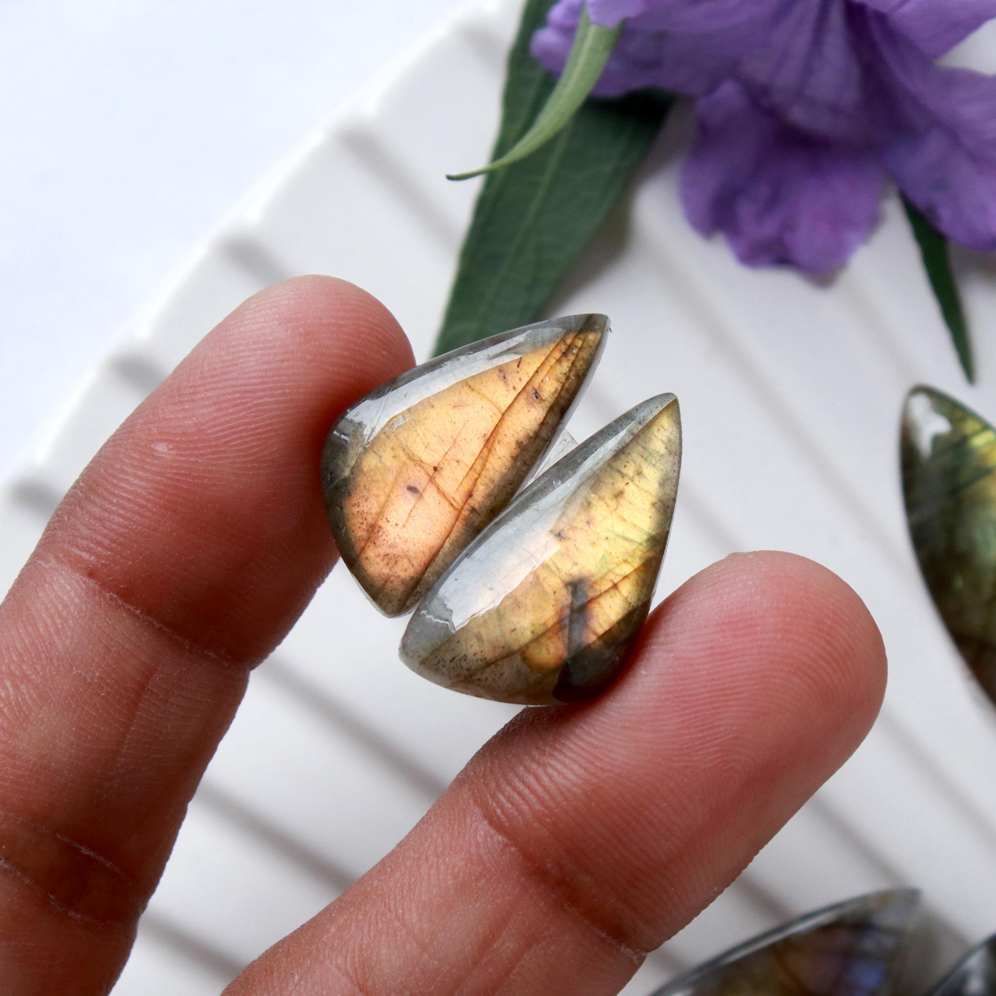 6 Pairs 123 Cts Natural Labradorite Dangle Earring Pairs Natural Gemstone Cabochon Silver Jewelry Handcrafted Crystal30x10 20x10mm 15878