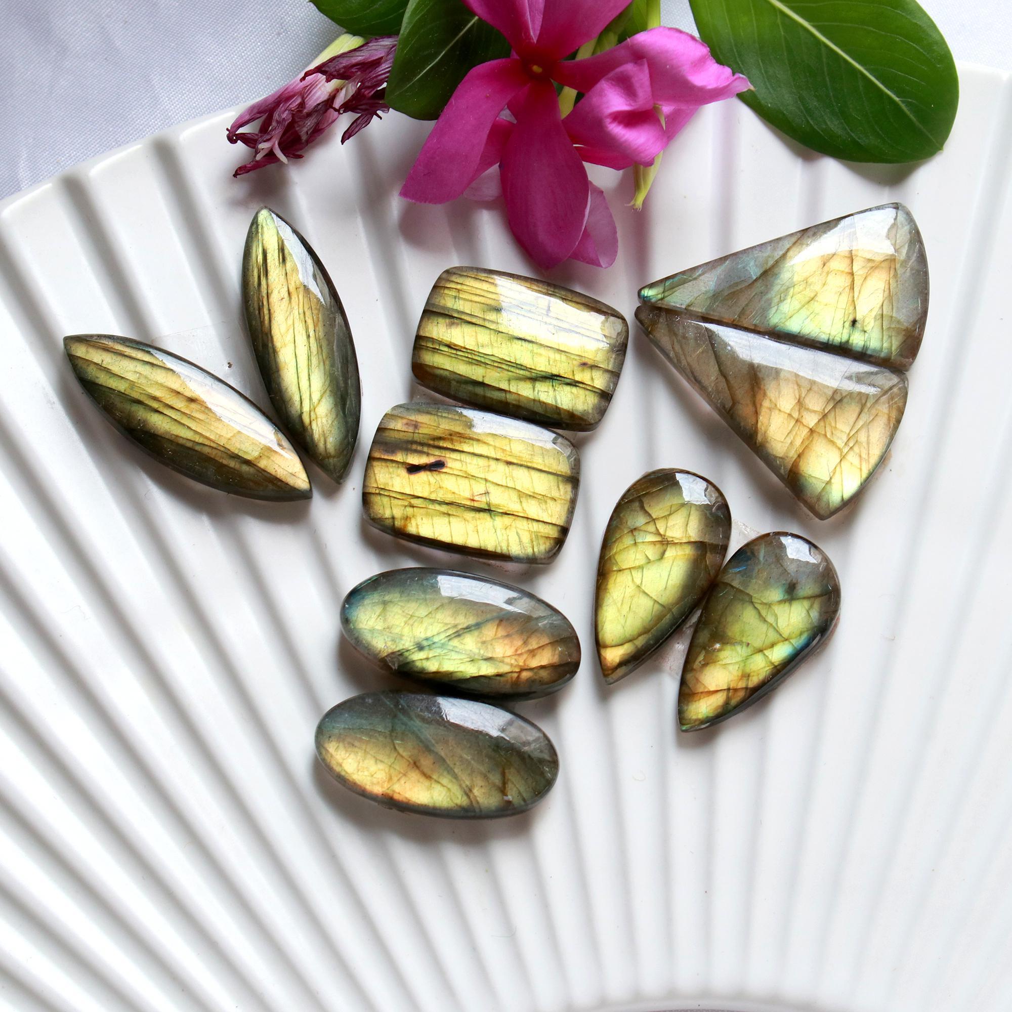 5 Pairs 148 Cts Natural Labradorite Dangle Earring Pairs Natural Gemstone Cabochon Silver Jewelry Handcrafted Crystal30x15 20x14mm 15879