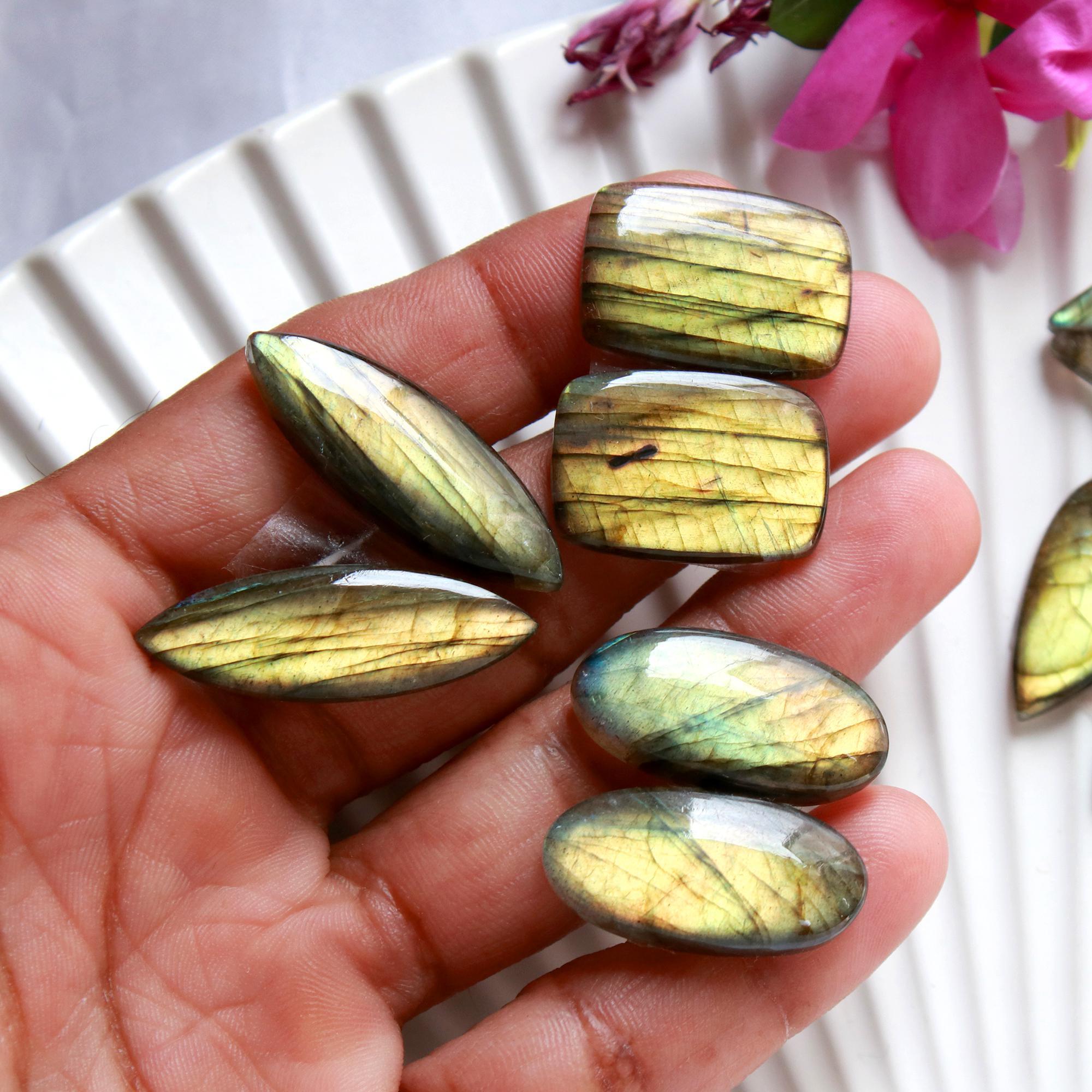 5 Pairs 148 Cts Natural Labradorite Dangle Earring Pairs Natural Gemstone Cabochon Silver Jewelry Handcrafted Crystal30x15 20x14mm 15879