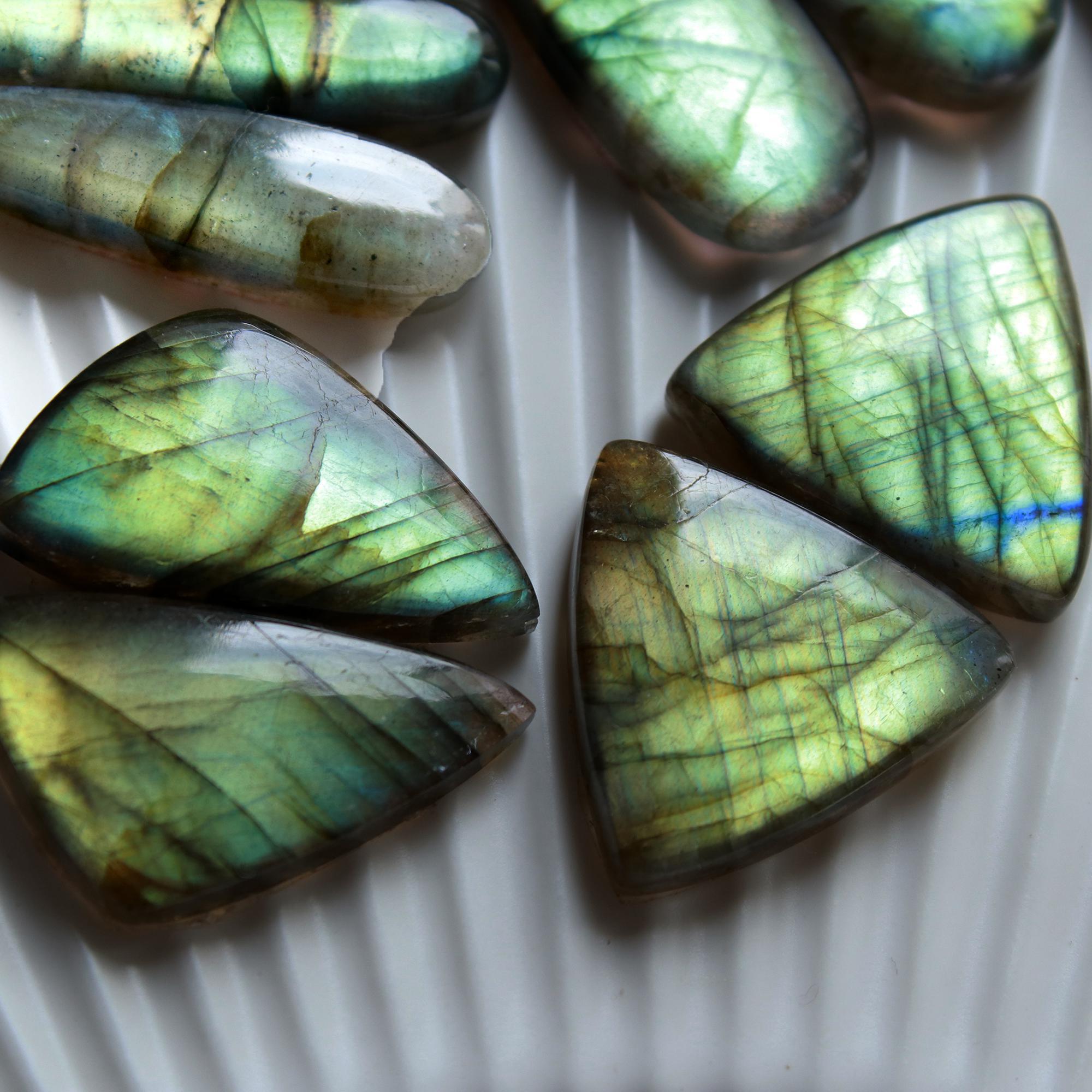 6 Pairs 155 Cts Natural Labradorite Dangle Earring Pairs Natural Gemstone Cabochon Silver Jewelry Handcrafted Crystal34x10 20x10mm 15880