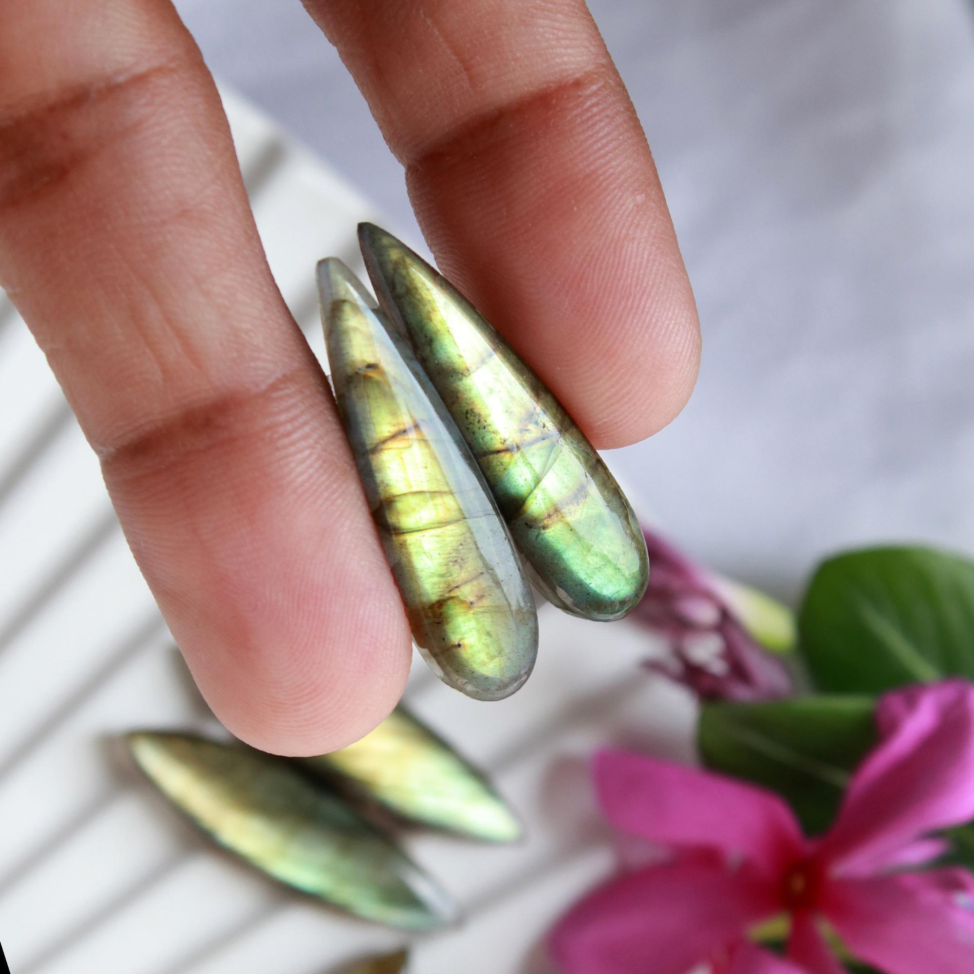 6 Pairs 155 Cts Natural Labradorite Dangle Earring Pairs Natural Gemstone Cabochon Silver Jewelry Handcrafted Crystal34x10 20x10mm 15880
