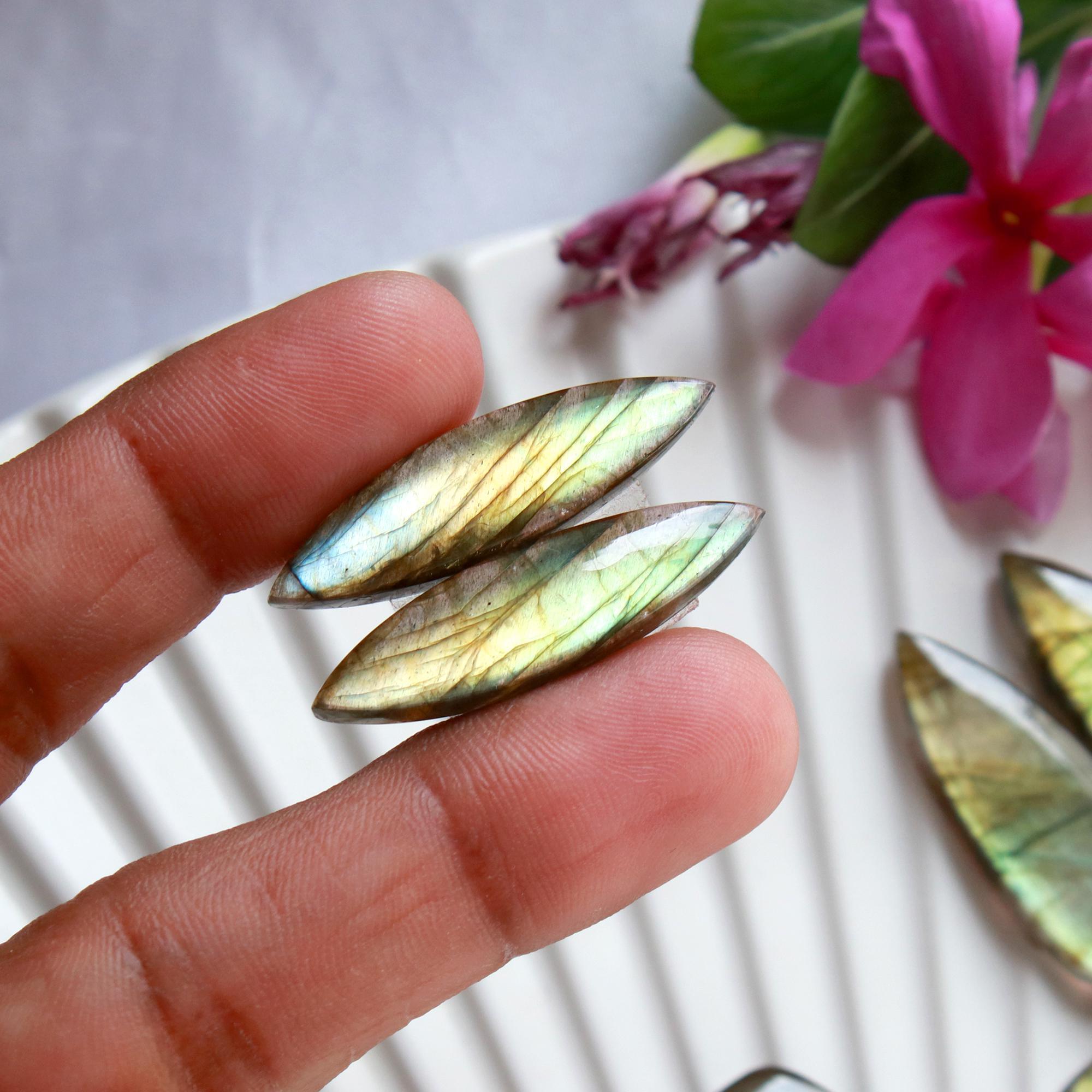 6 Pairs 155 Cts Natural Labradorite Dangle Earring Pairs Natural Gemstone Cabochon Silver Jewelry Handcrafted Crystal34x10 20x10mm 15880