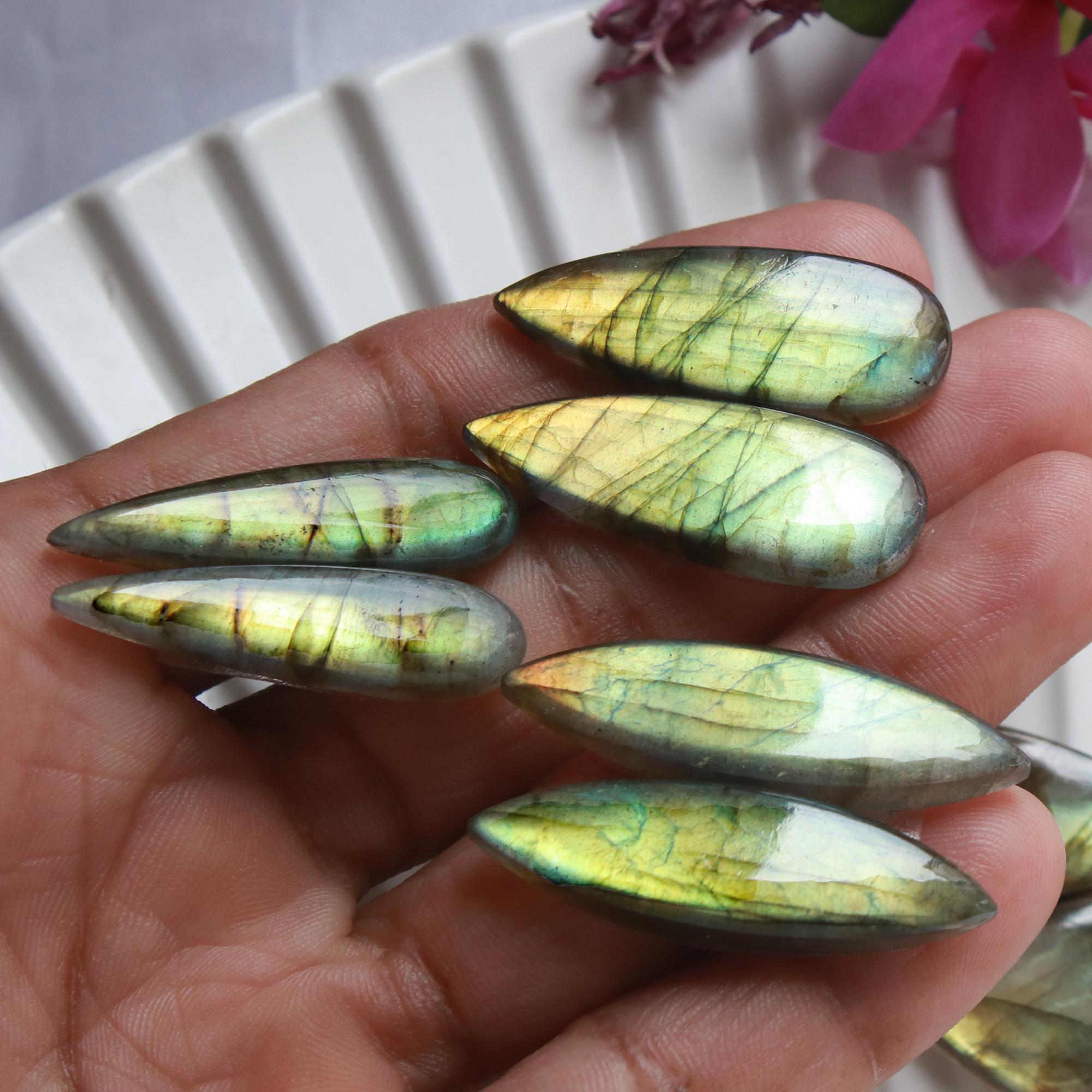6 Pairs 155 Cts Natural Labradorite Dangle Earring Pairs Natural Gemstone Cabochon Silver Jewelry Handcrafted Crystal34x10 20x10mm 15880