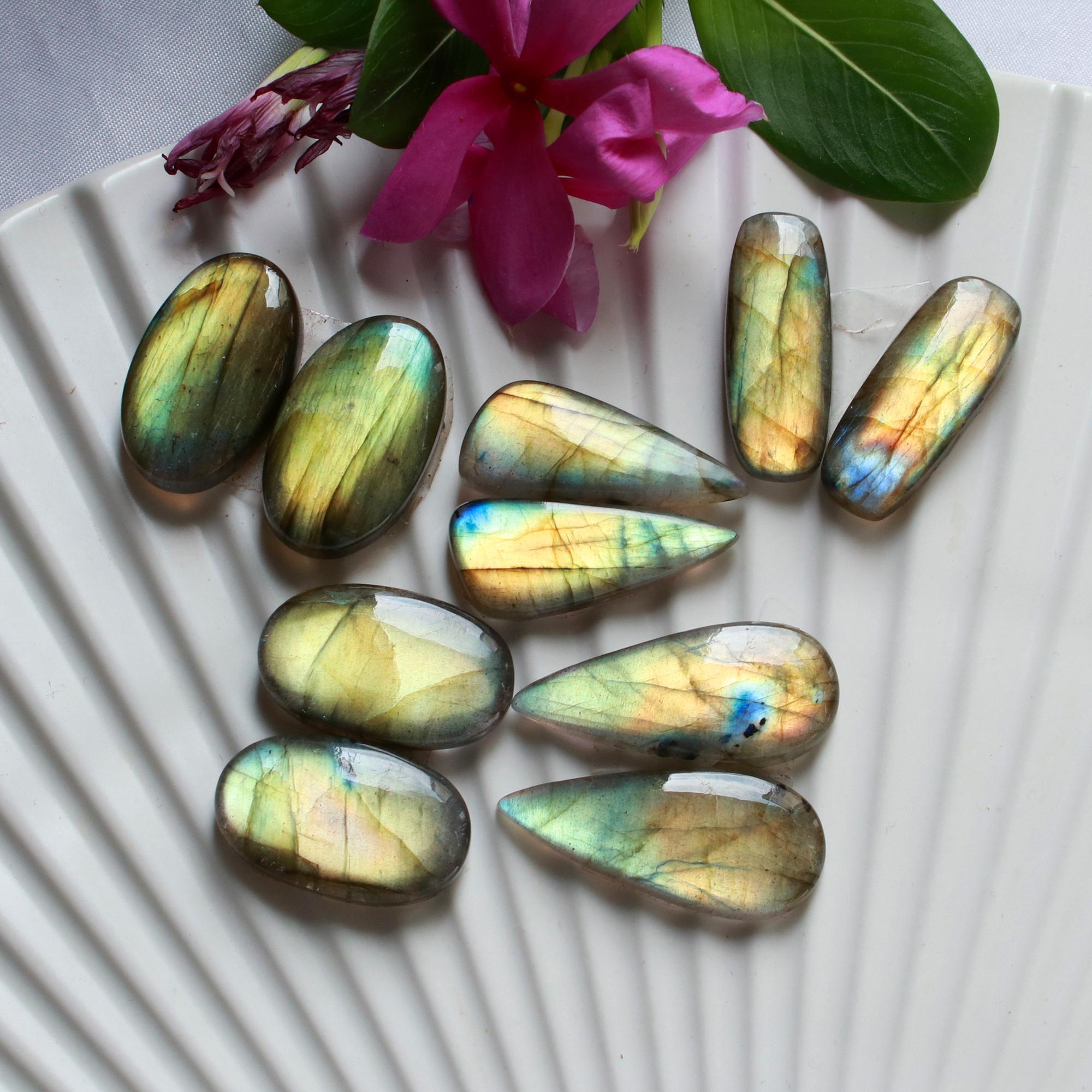 5 Pairs 135 Cts Natural Labradorite Dangle Earring Pairs Natural Gemstone Cabochon Silver Jewelry Handcrafted Crystal29x11 23x13mm 15881