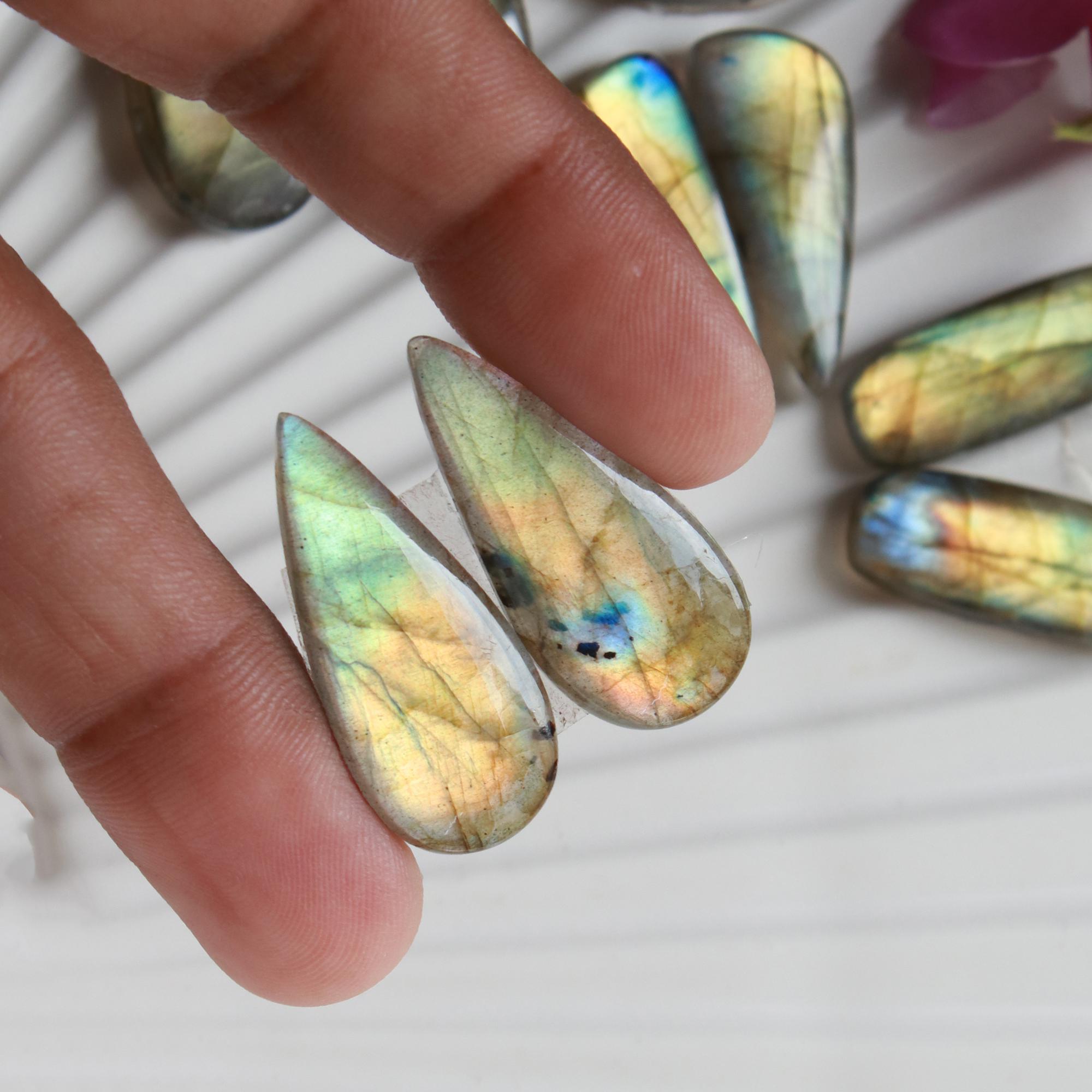 5 Pairs 135 Cts Natural Labradorite Dangle Earring Pairs Natural Gemstone Cabochon Silver Jewelry Handcrafted Crystal29x11 23x13mm 15881