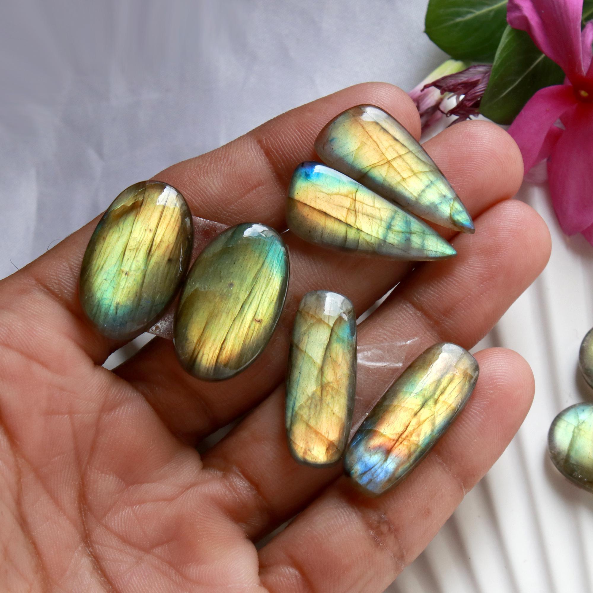 5 Pairs 135 Cts Natural Labradorite Dangle Earring Pairs Natural Gemstone Cabochon Silver Jewelry Handcrafted Crystal29x11 23x13mm 15881