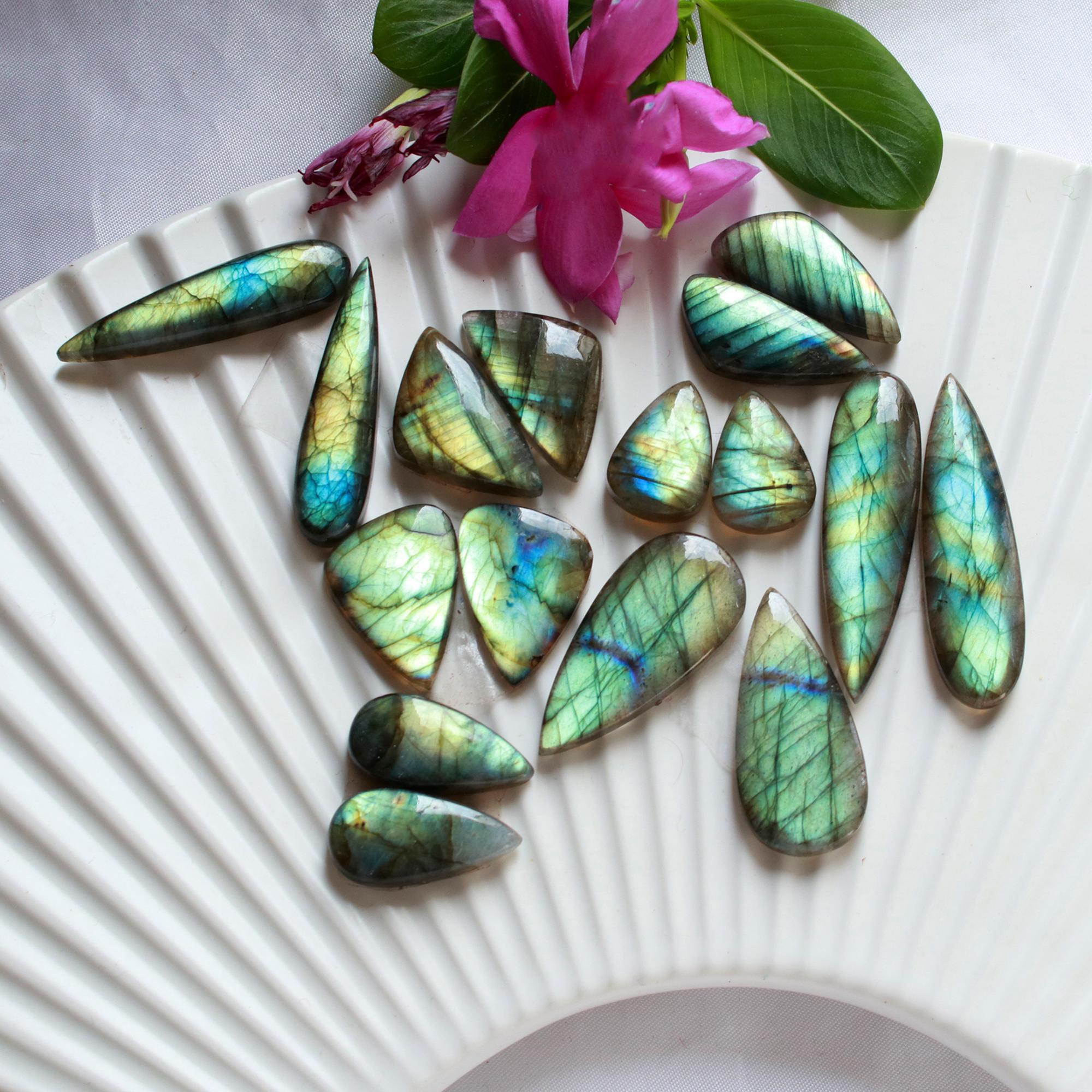 8 Pairs 199 Cts Natural Labradorite Dangle Earring Pairs Natural Gemstone Cabochon Silver Jewelry Handcrafted Crystal39x10 16x10mm 15882