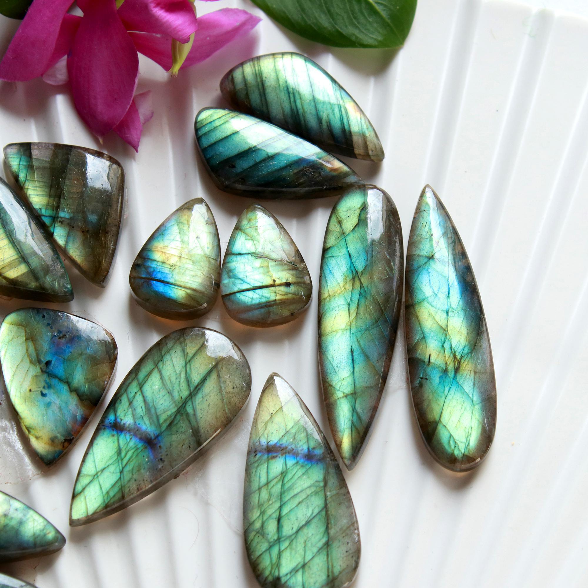 8 Pairs 199 Cts Natural Labradorite Dangle Earring Pairs Natural Gemstone Cabochon Silver Jewelry Handcrafted Crystal39x10 16x10mm 15882