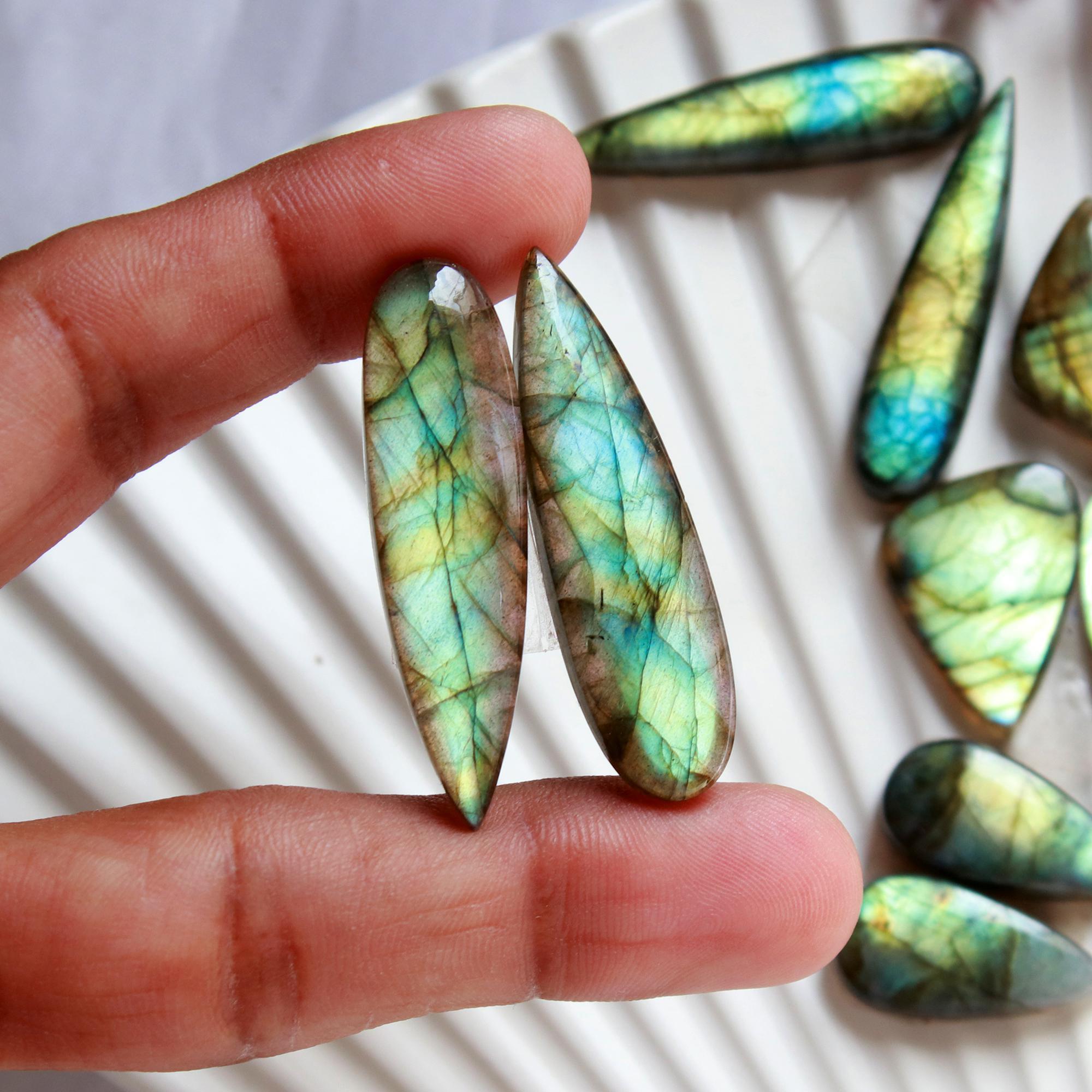 8 Pairs 199 Cts Natural Labradorite Dangle Earring Pairs Natural Gemstone Cabochon Silver Jewelry Handcrafted Crystal39x10 16x10mm 15882