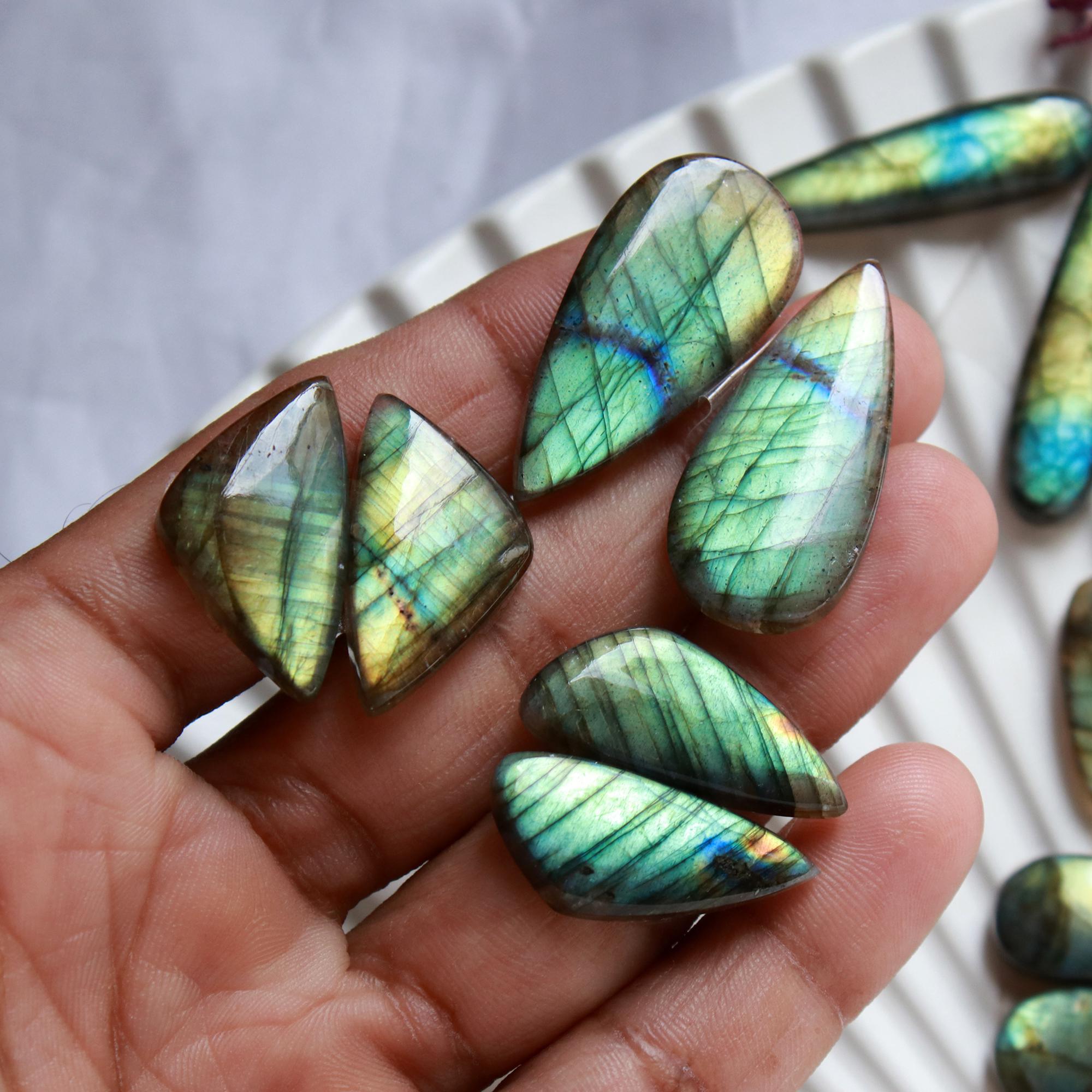 8 Pairs 199 Cts Natural Labradorite Dangle Earring Pairs Natural Gemstone Cabochon Silver Jewelry Handcrafted Crystal39x10 16x10mm 15882