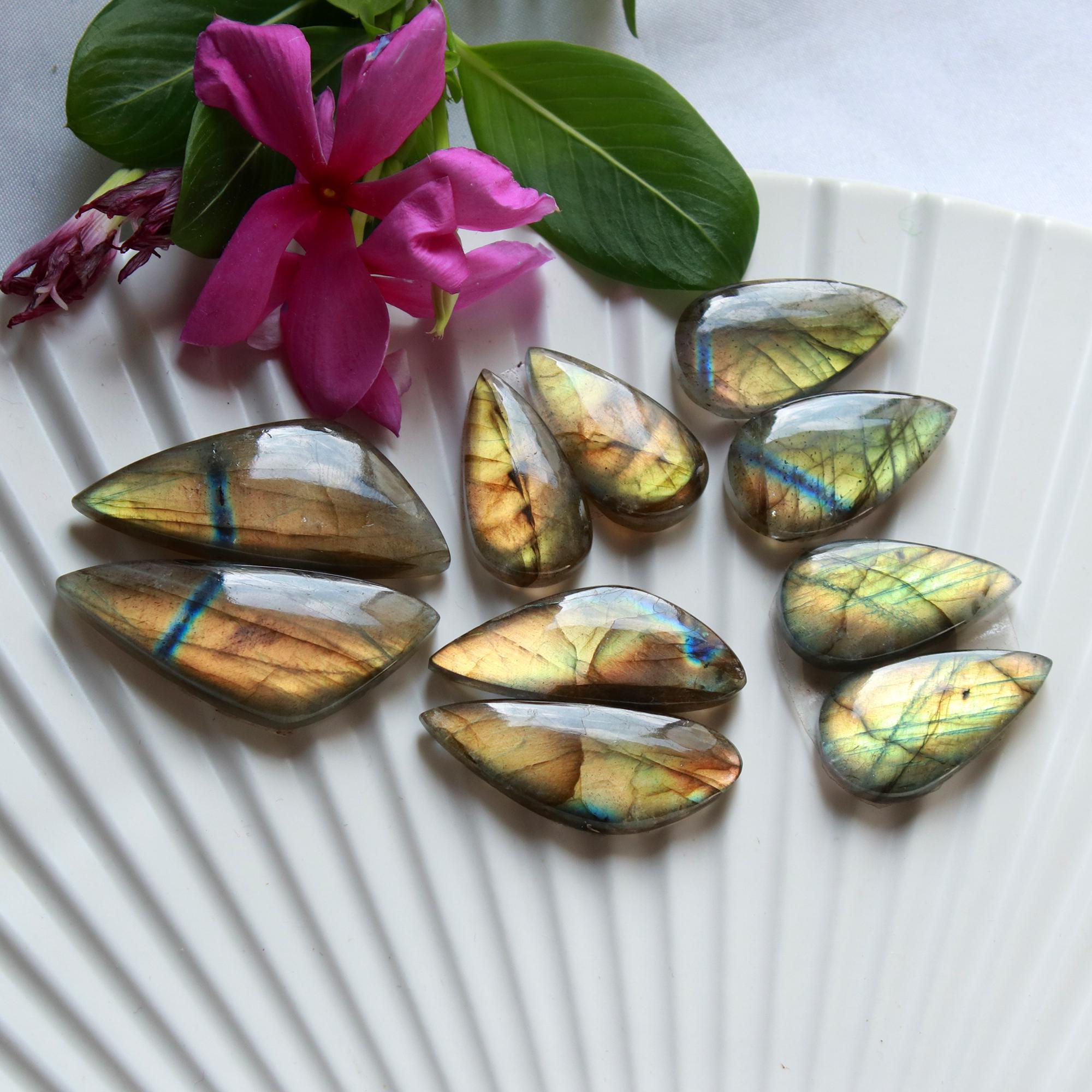 5 Pairs 144 Cts Natural Labradorite Dangle Earring Pairs Natural Gemstone Cabochon Silver Jewelry Handcrafted Crystal35x14 21x10mm 15883
