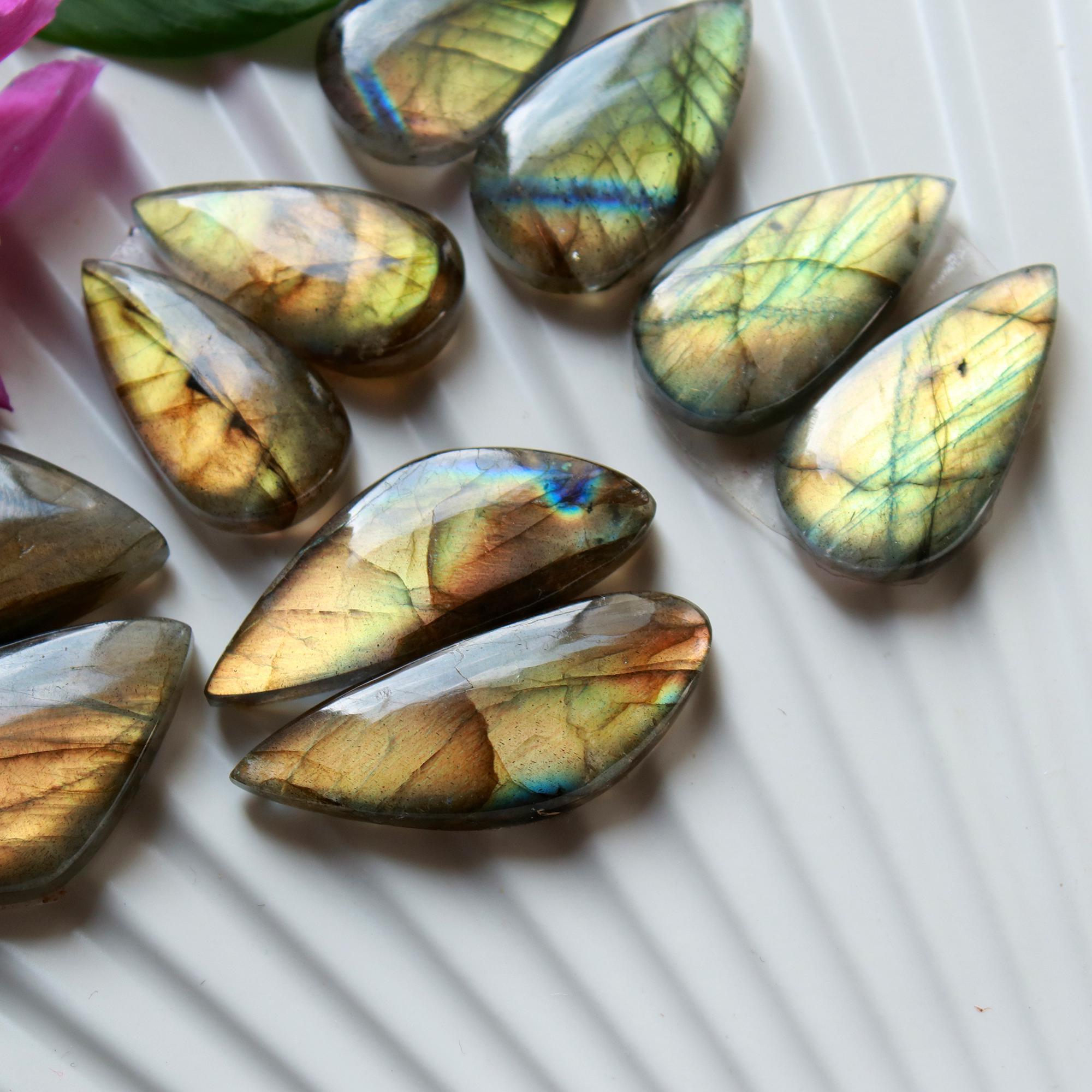 5 Pairs 144 Cts Natural Labradorite Dangle Earring Pairs Natural Gemstone Cabochon Silver Jewelry Handcrafted Crystal35x14 21x10mm 15883