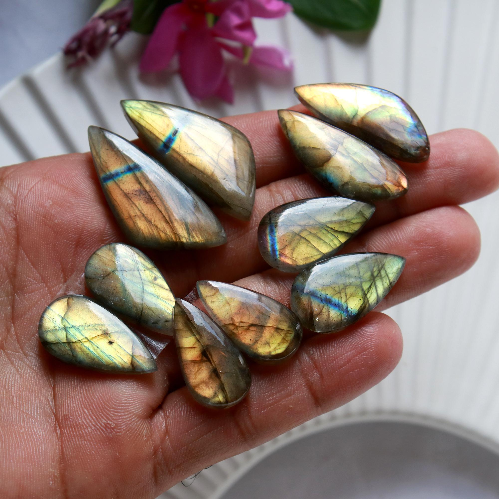 5 Pairs 144 Cts Natural Labradorite Dangle Earring Pairs Natural Gemstone Cabochon Silver Jewelry Handcrafted Crystal35x14 21x10mm 15883