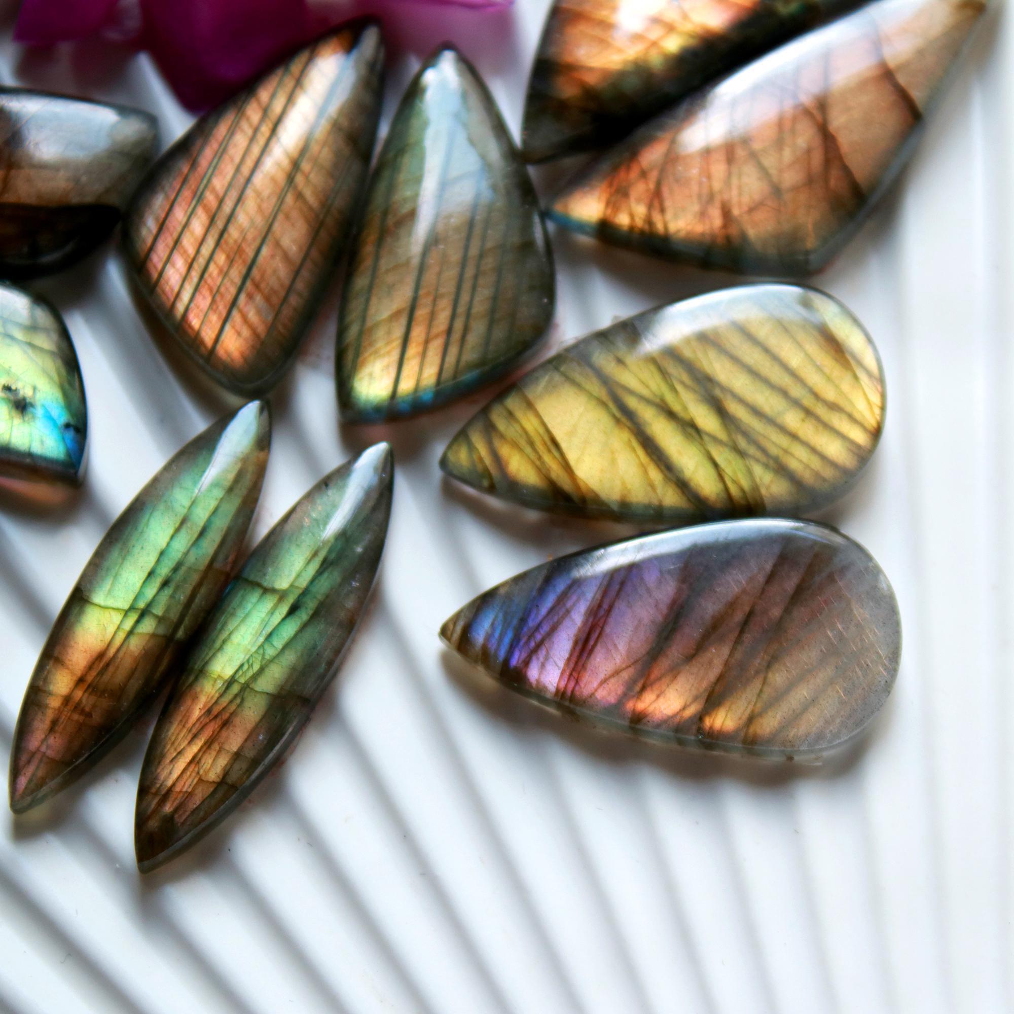 5 Pairs 187 Cts Natural Labradorite Dangle Earring Pairs Natural Gemstone Cabochon Silver Jewelry Handcrafted Crystal39x15 22x13mm 15884