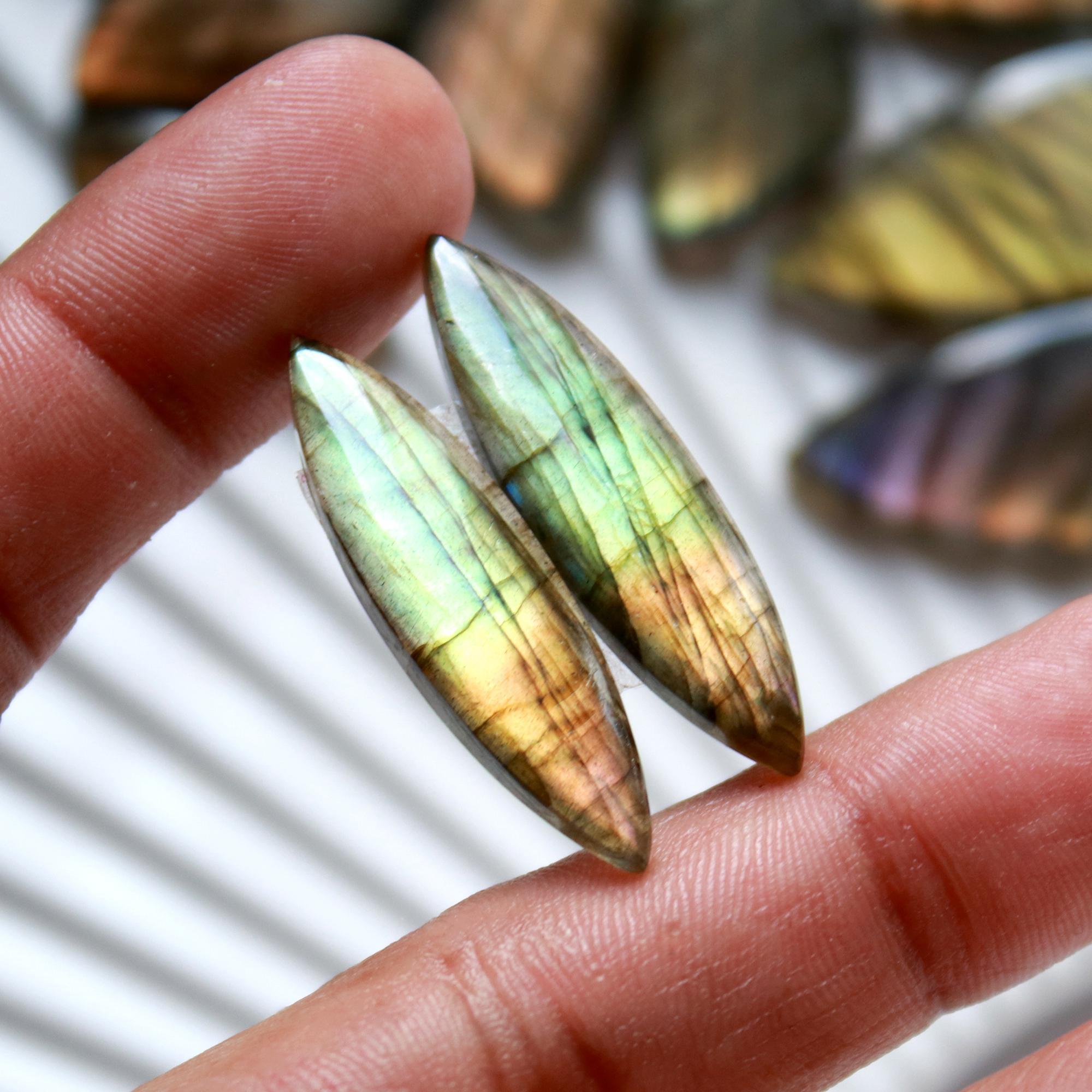 5 Pairs 187 Cts Natural Labradorite Dangle Earring Pairs Natural Gemstone Cabochon Silver Jewelry Handcrafted Crystal39x15 22x13mm 15884