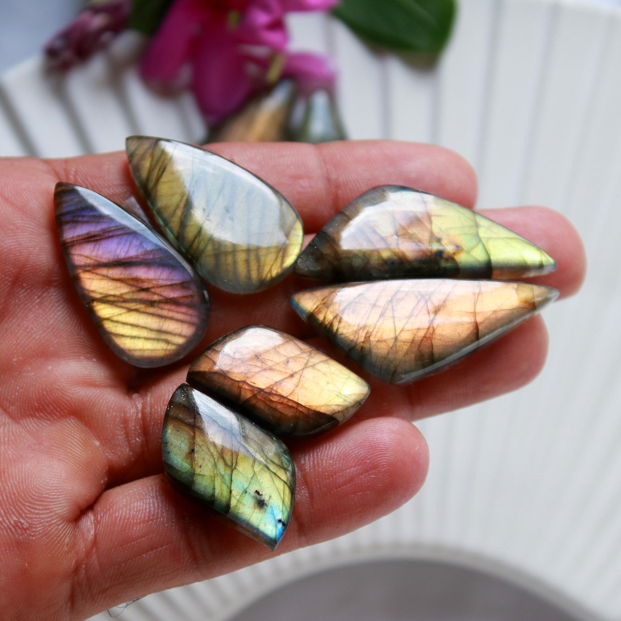 5 Pairs 187 Cts Natural Labradorite Dangle Earring Pairs Natural Gemstone Cabochon Silver Jewelry Handcrafted Crystal39x15 22x13mm 15884