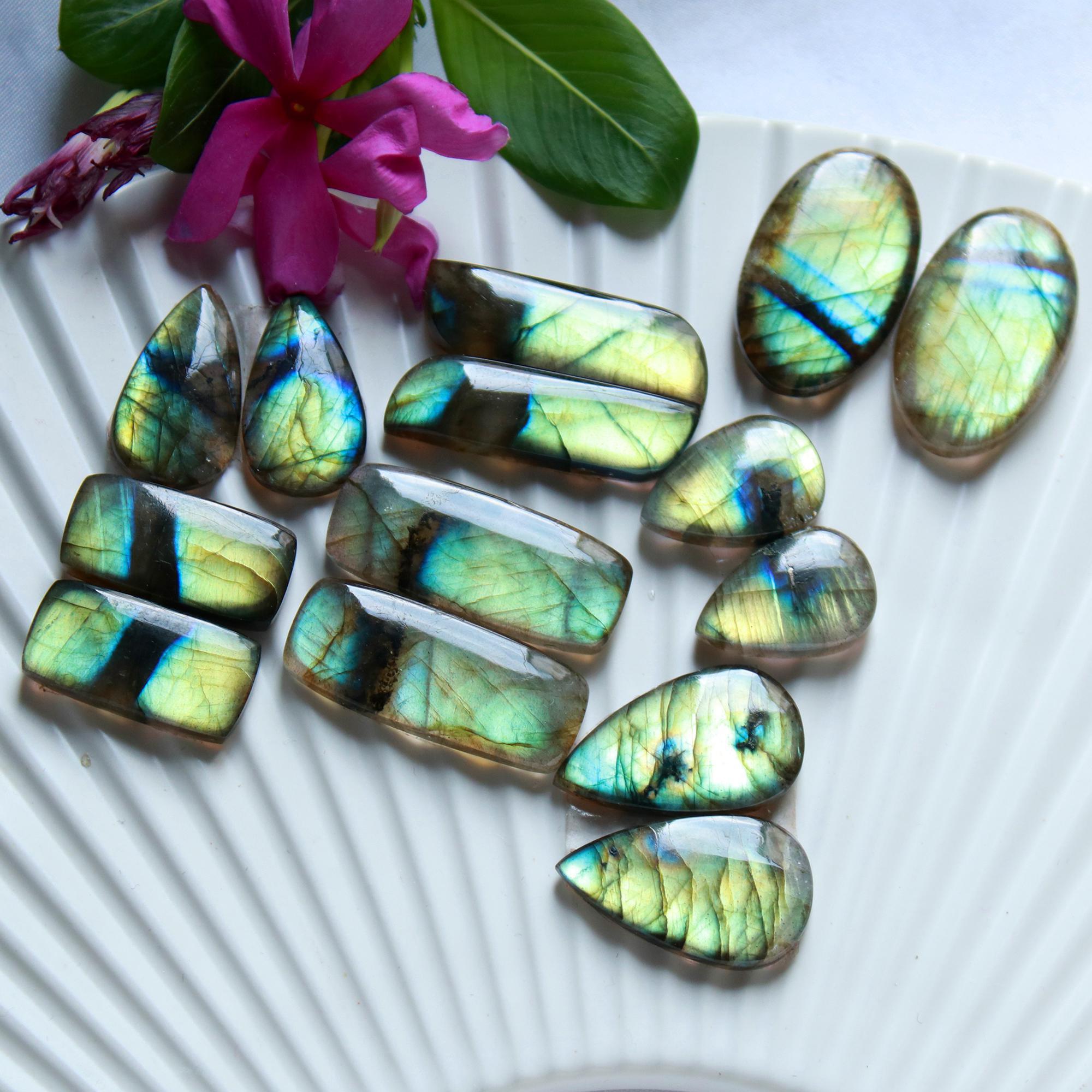 7 Pairs 213 Cts Natural Labradorite Dangle Earring Pairs Natural Gemstone Cabochon Silver Jewelry Handcrafted Crystal29x15 18x12mm 15886