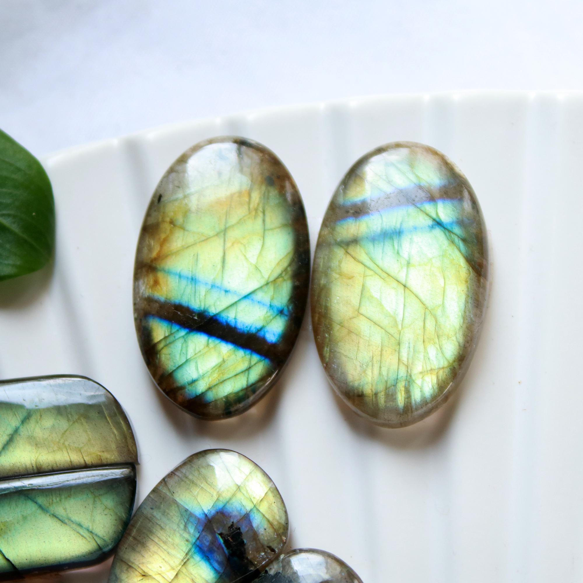 7 Pairs 213 Cts Natural Labradorite Dangle Earring Pairs Natural Gemstone Cabochon Silver Jewelry Handcrafted Crystal29x15 18x12mm 15886