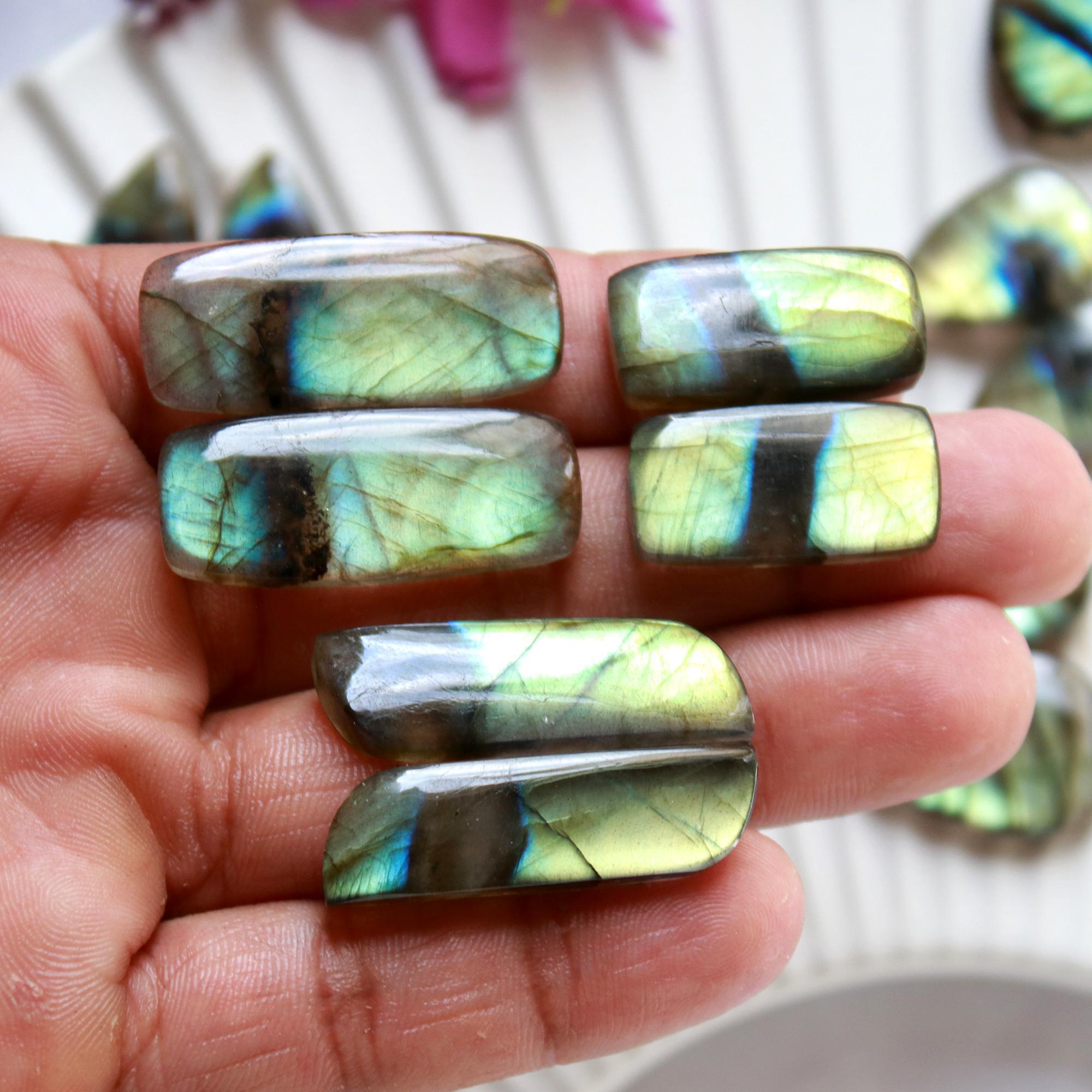 7 Pairs 213 Cts Natural Labradorite Dangle Earring Pairs Natural Gemstone Cabochon Silver Jewelry Handcrafted Crystal29x15 18x12mm 15886