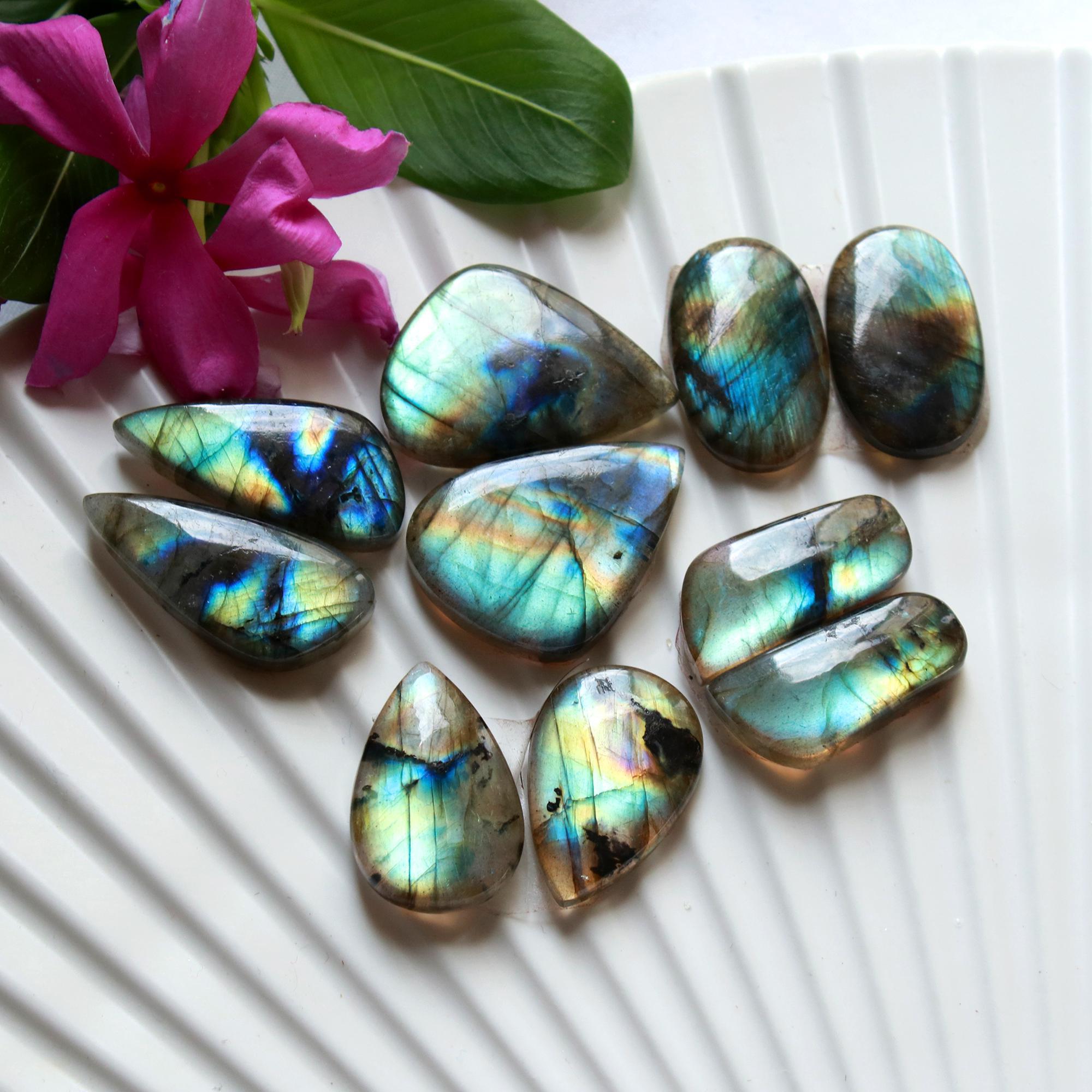 5 Pairs 132 Cts Natural Labradorite Dangle Earring Pairs Natural Gemstone Cabochon Silver Jewelry Handcrafted Crystal25x10 20x10mm 15887