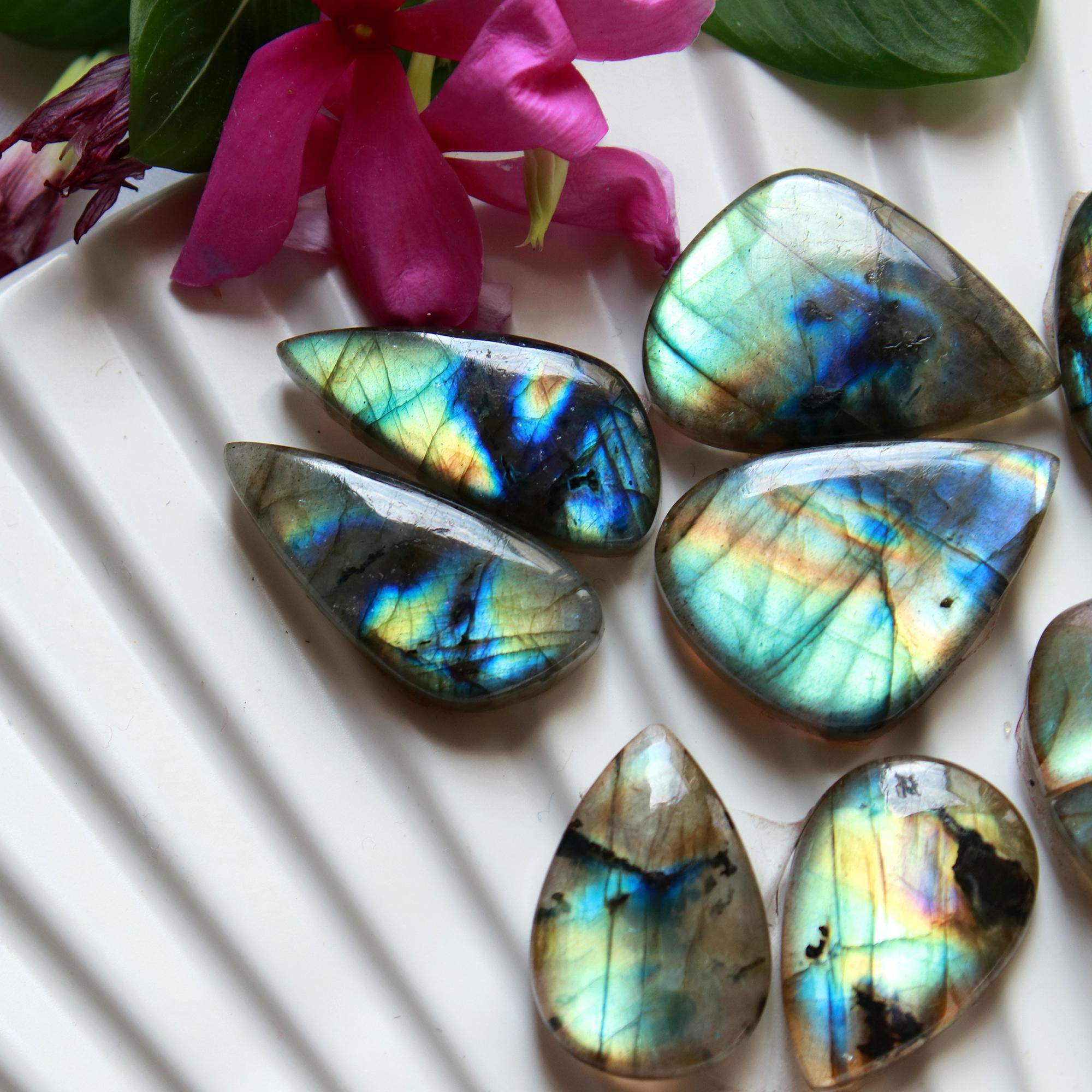 5 Pairs 132 Cts Natural Labradorite Dangle Earring Pairs Natural Gemstone Cabochon Silver Jewelry Handcrafted Crystal25x10 20x10mm 15887