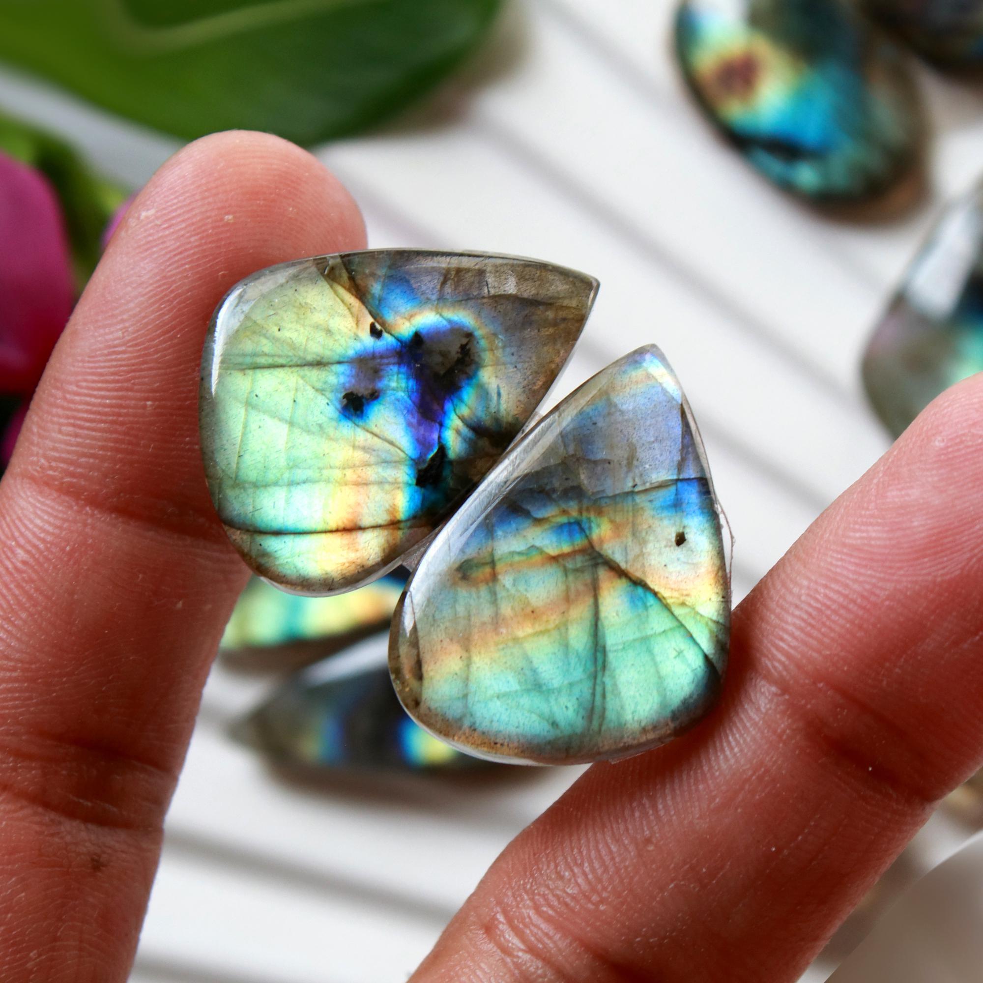 5 Pairs 132 Cts Natural Labradorite Dangle Earring Pairs Natural Gemstone Cabochon Silver Jewelry Handcrafted Crystal25x10 20x10mm 15887