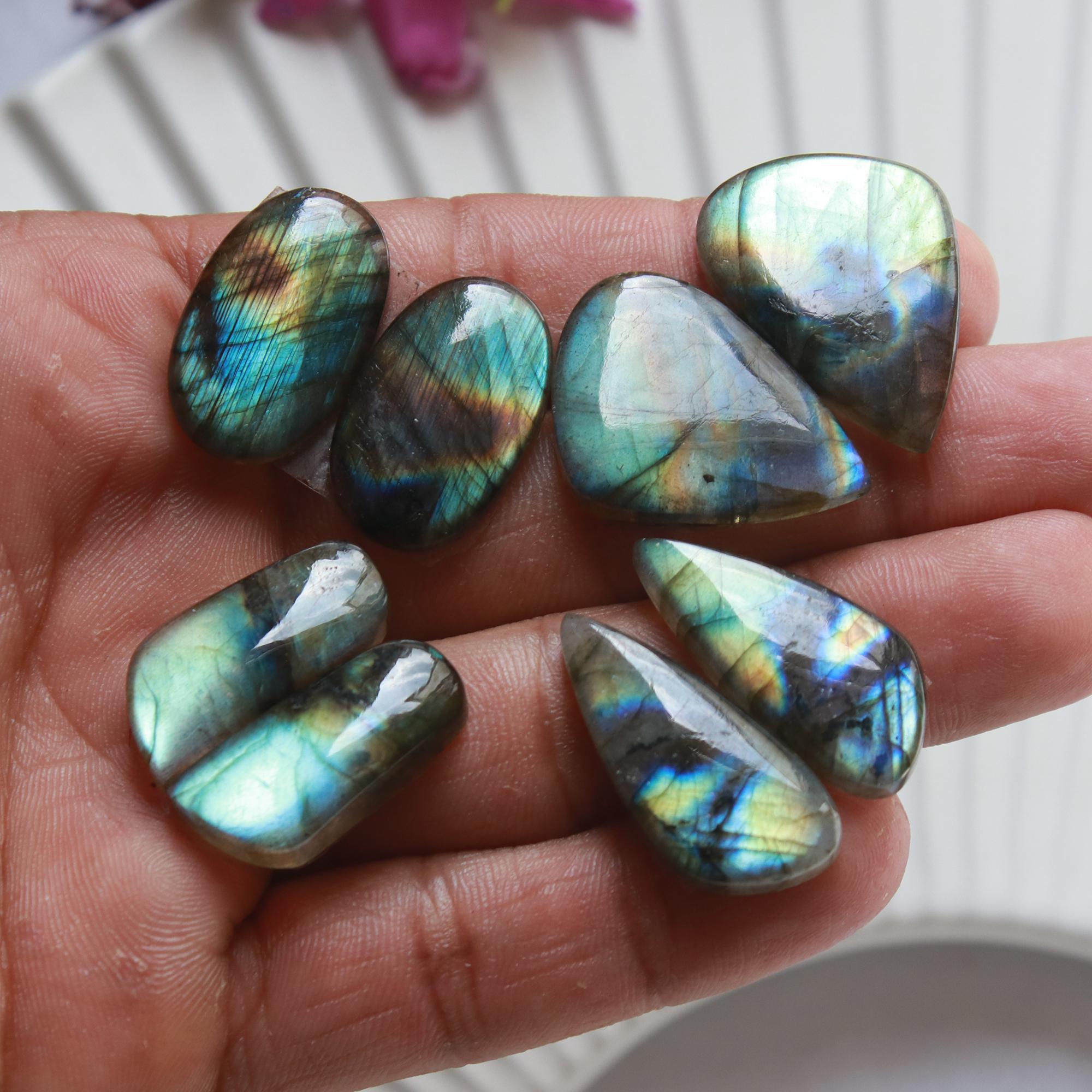 5 Pairs 132 Cts Natural Labradorite Dangle Earring Pairs Natural Gemstone Cabochon Silver Jewelry Handcrafted Crystal25x10 20x10mm 15887